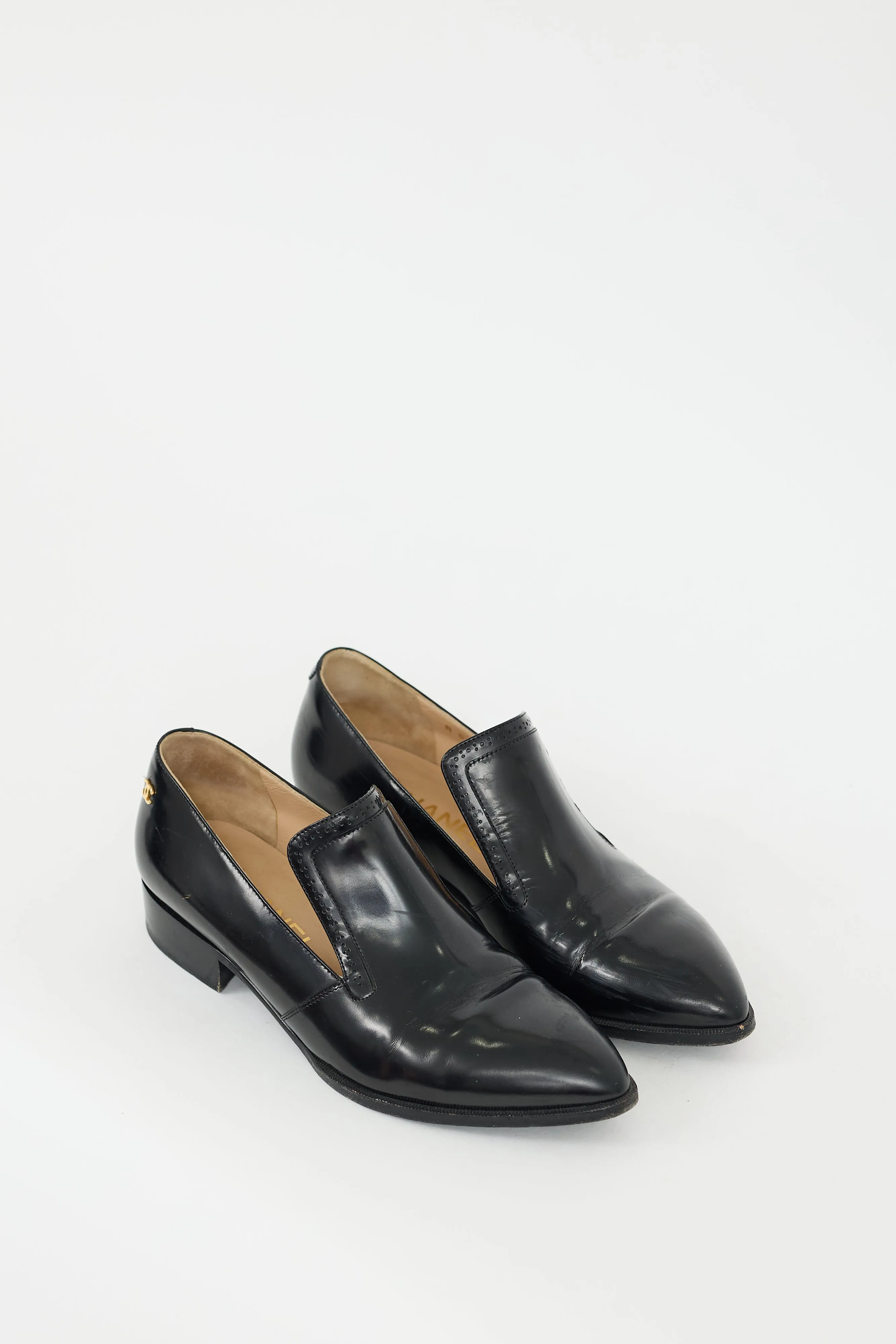 2015 Black Leather Interlocking CC Logo Loafer