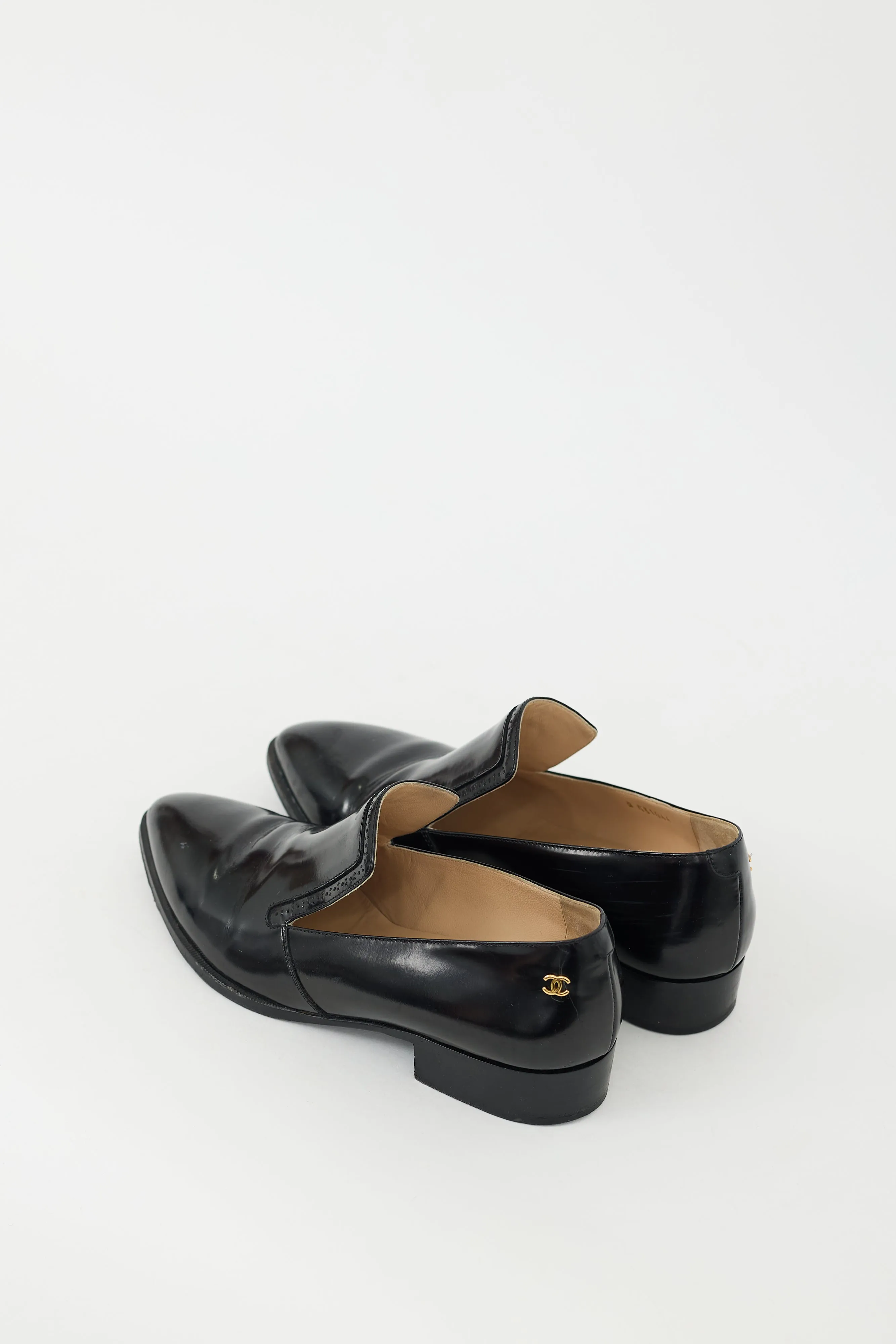 2015 Black Leather Interlocking CC Logo Loafer