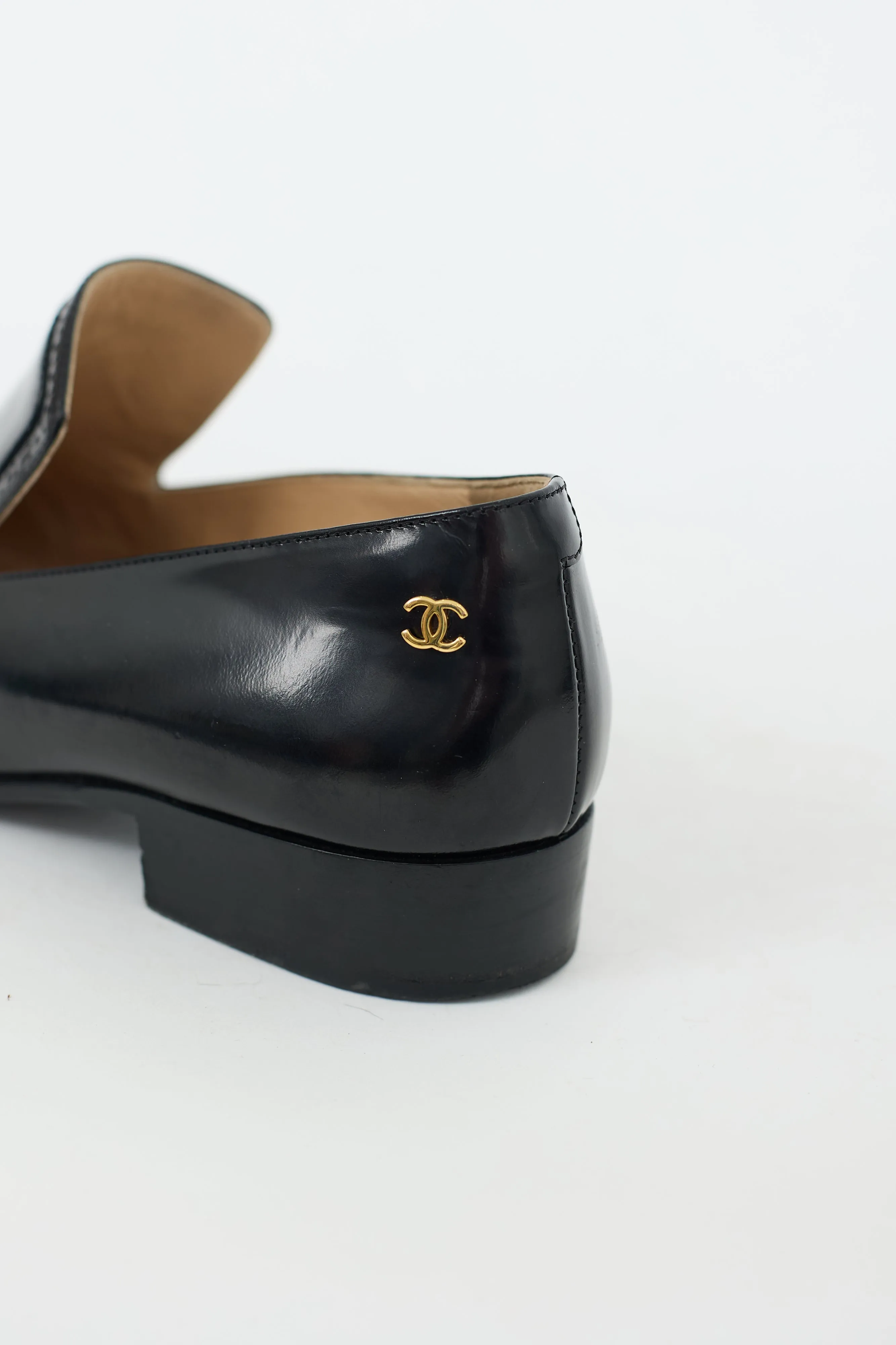 2015 Black Leather Interlocking CC Logo Loafer