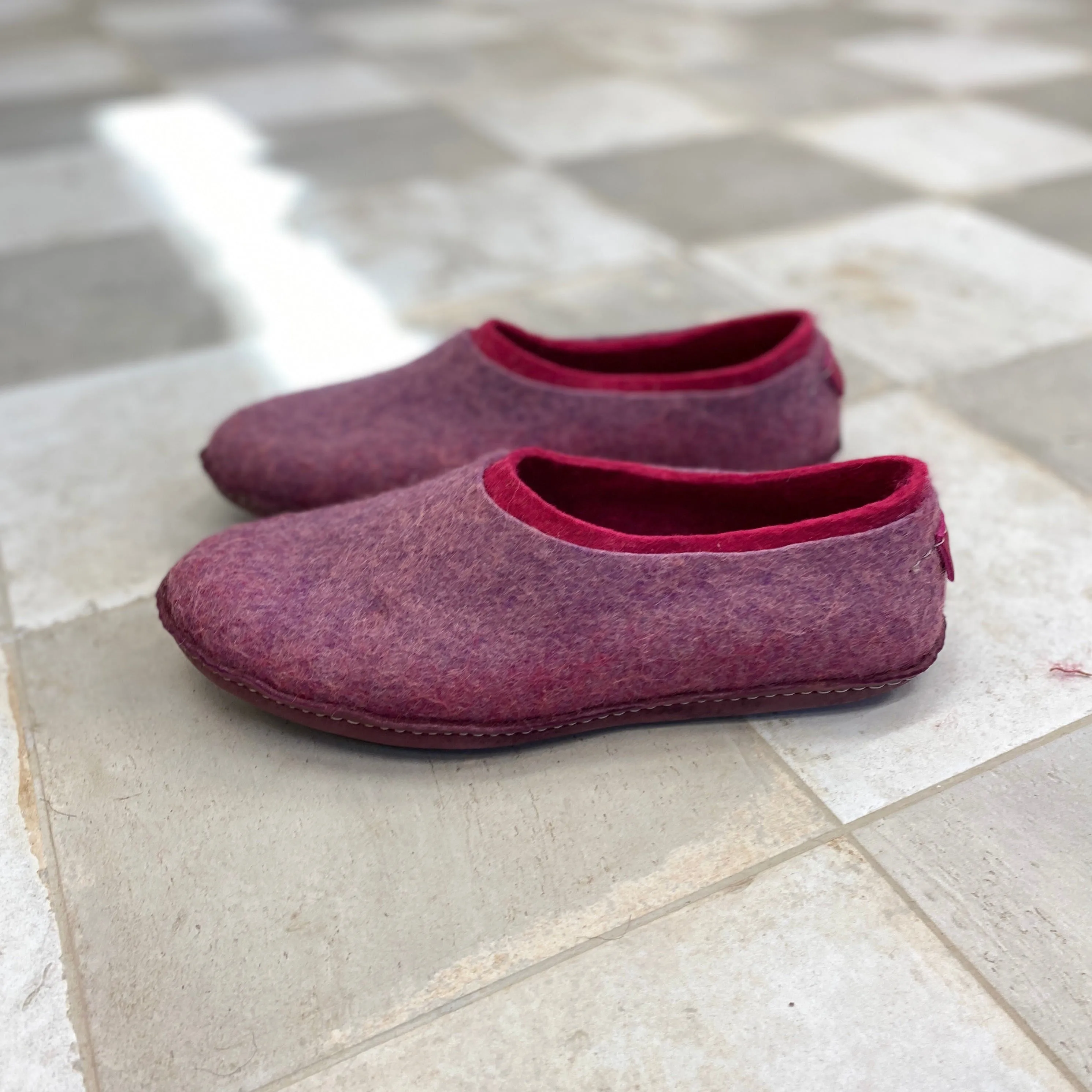 2in1 Lavender/Dark Pink | Felted Wool House Slippers for Women