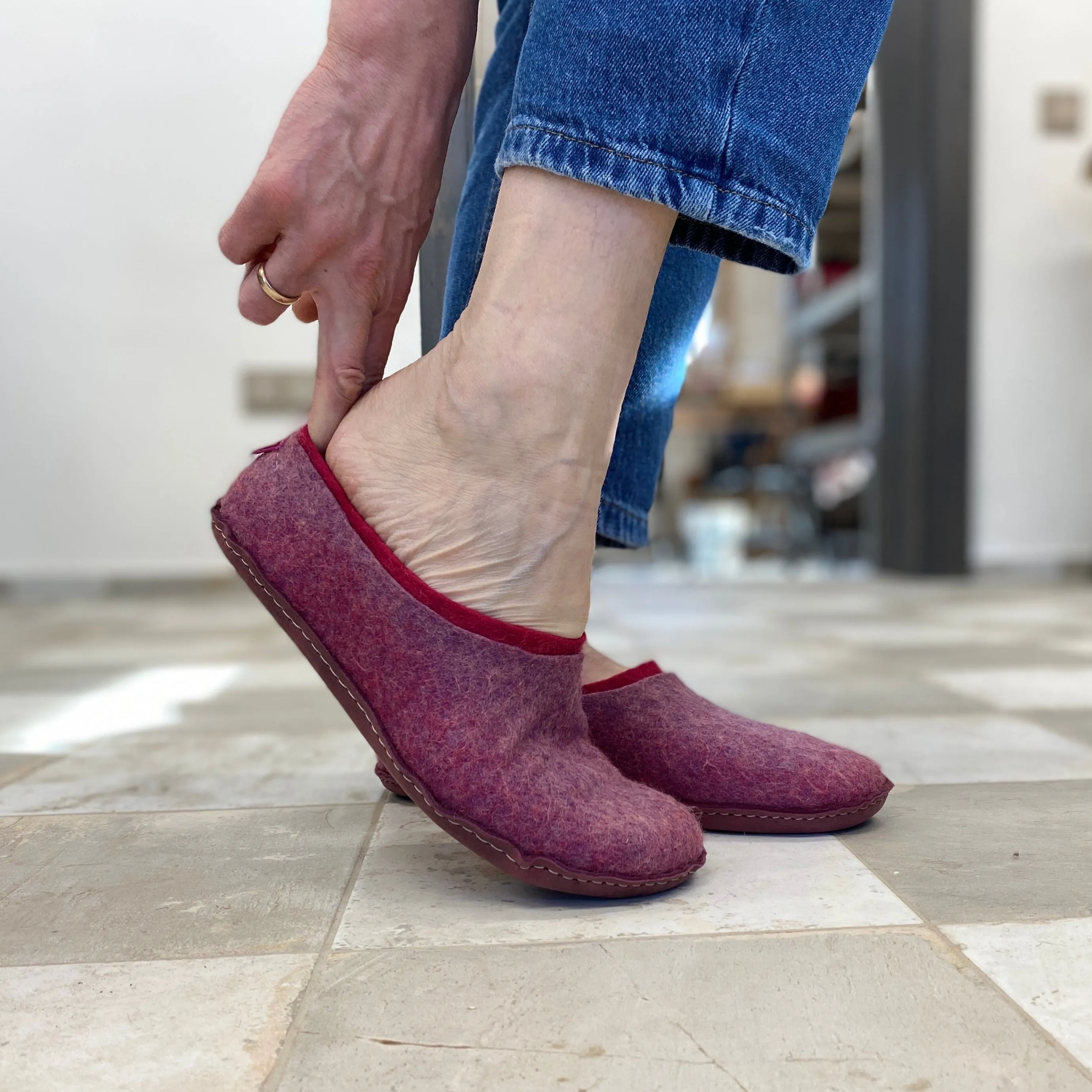 2in1 Lavender/Dark Pink | Felted Wool House Slippers for Women