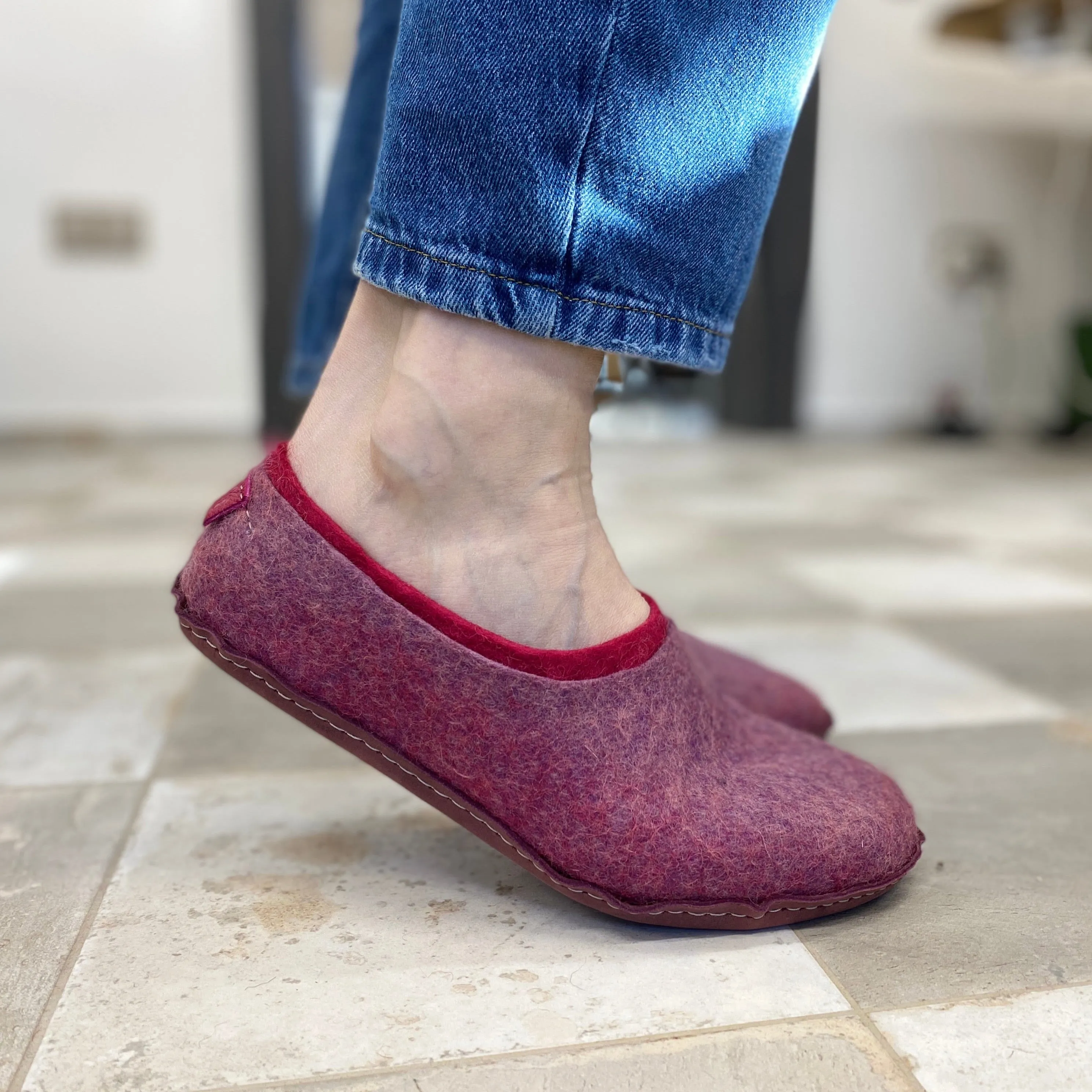 2in1 Lavender/Dark Pink | Felted Wool House Slippers for Women