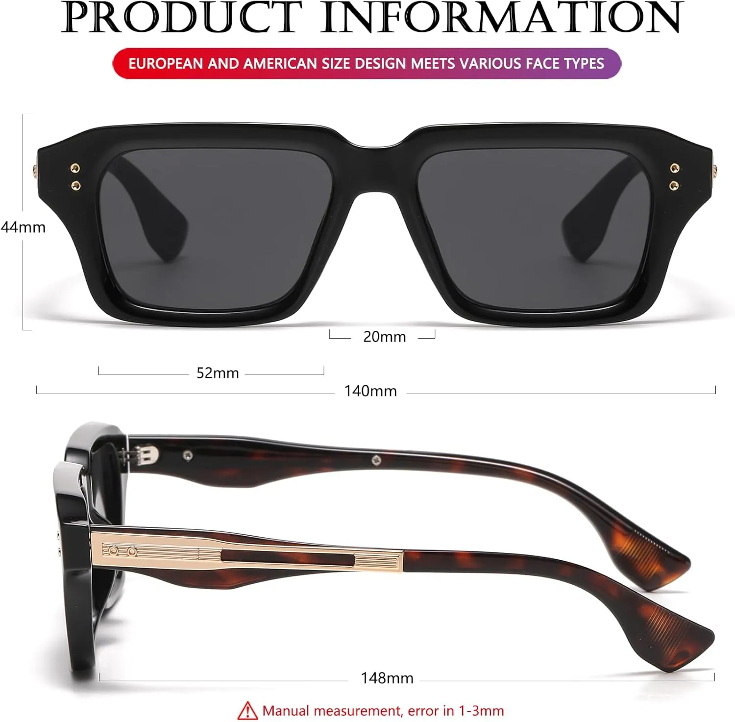 AIEYEZO Rectangle Sunglasses for Men Women Fashion Square Frame Sun Glasses 90??s Retro Designer Shades