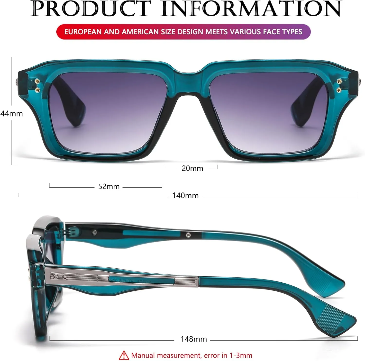 AIEYEZO Rectangle Sunglasses for Men Women Fashion Square Frame Sun Glasses 90??s Retro Designer Shades