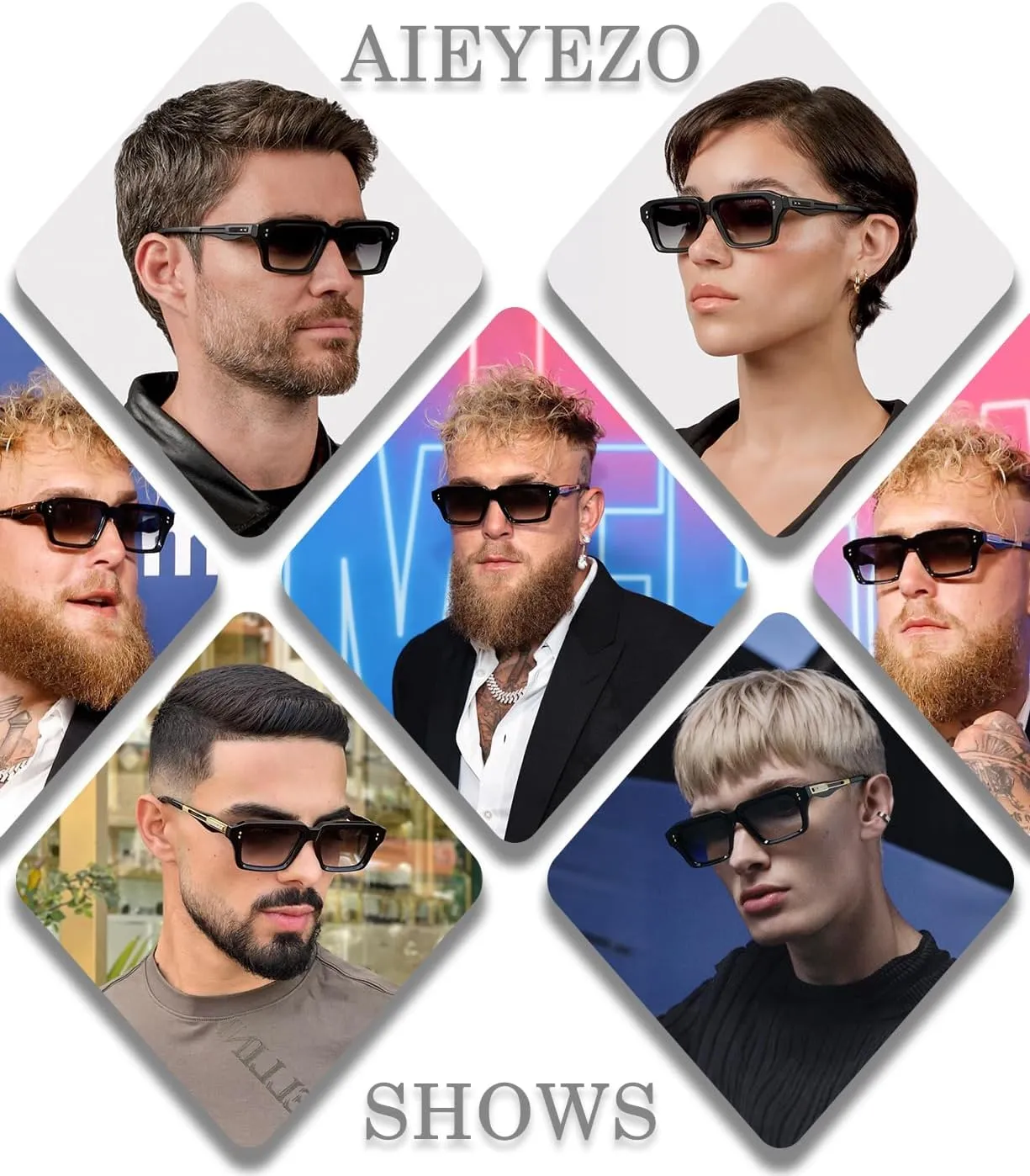 AIEYEZO Rectangle Sunglasses for Men Women Fashion Square Frame Sun Glasses 90??s Retro Designer Shades