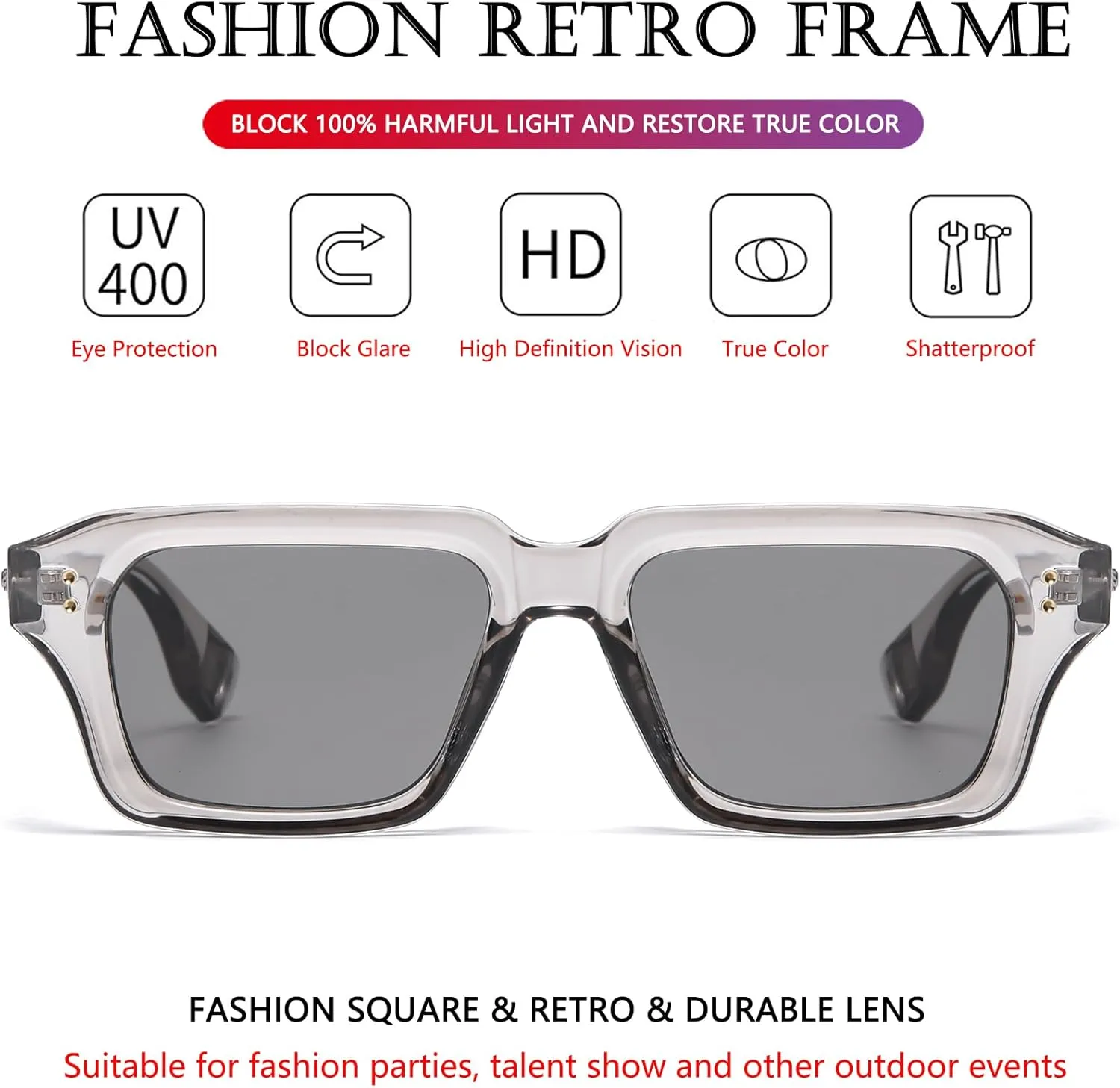 AIEYEZO Rectangle Sunglasses for Men Women Fashion Square Frame Sun Glasses 90??s Retro Designer Shades