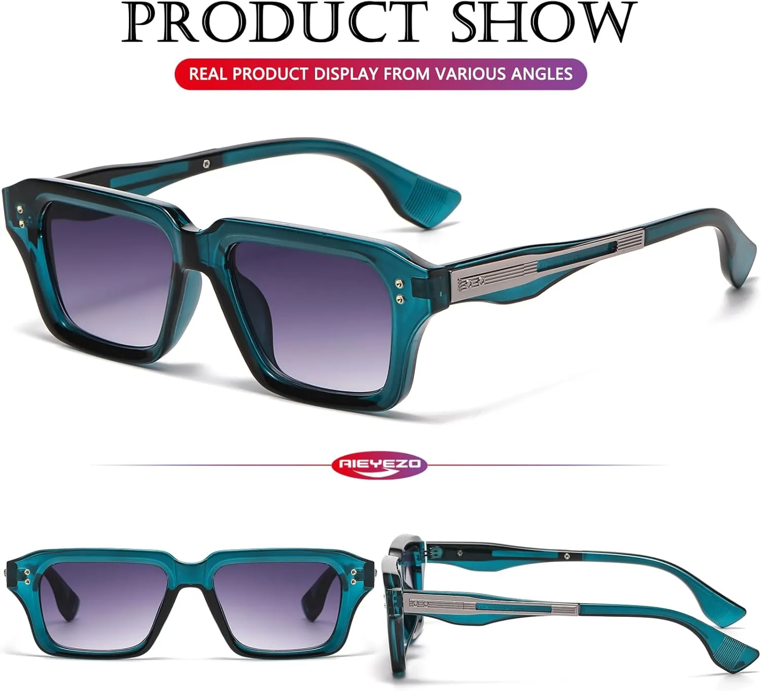 AIEYEZO Rectangle Sunglasses for Men Women Fashion Square Frame Sun Glasses 90??s Retro Designer Shades