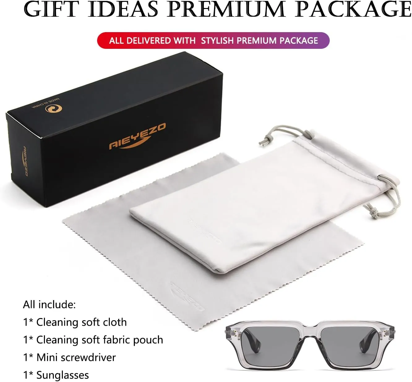 AIEYEZO Rectangle Sunglasses for Men Women Fashion Square Frame Sun Glasses 90??s Retro Designer Shades