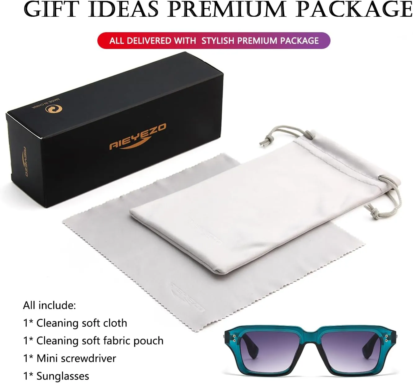 AIEYEZO Rectangle Sunglasses for Men Women Fashion Square Frame Sun Glasses 90??s Retro Designer Shades