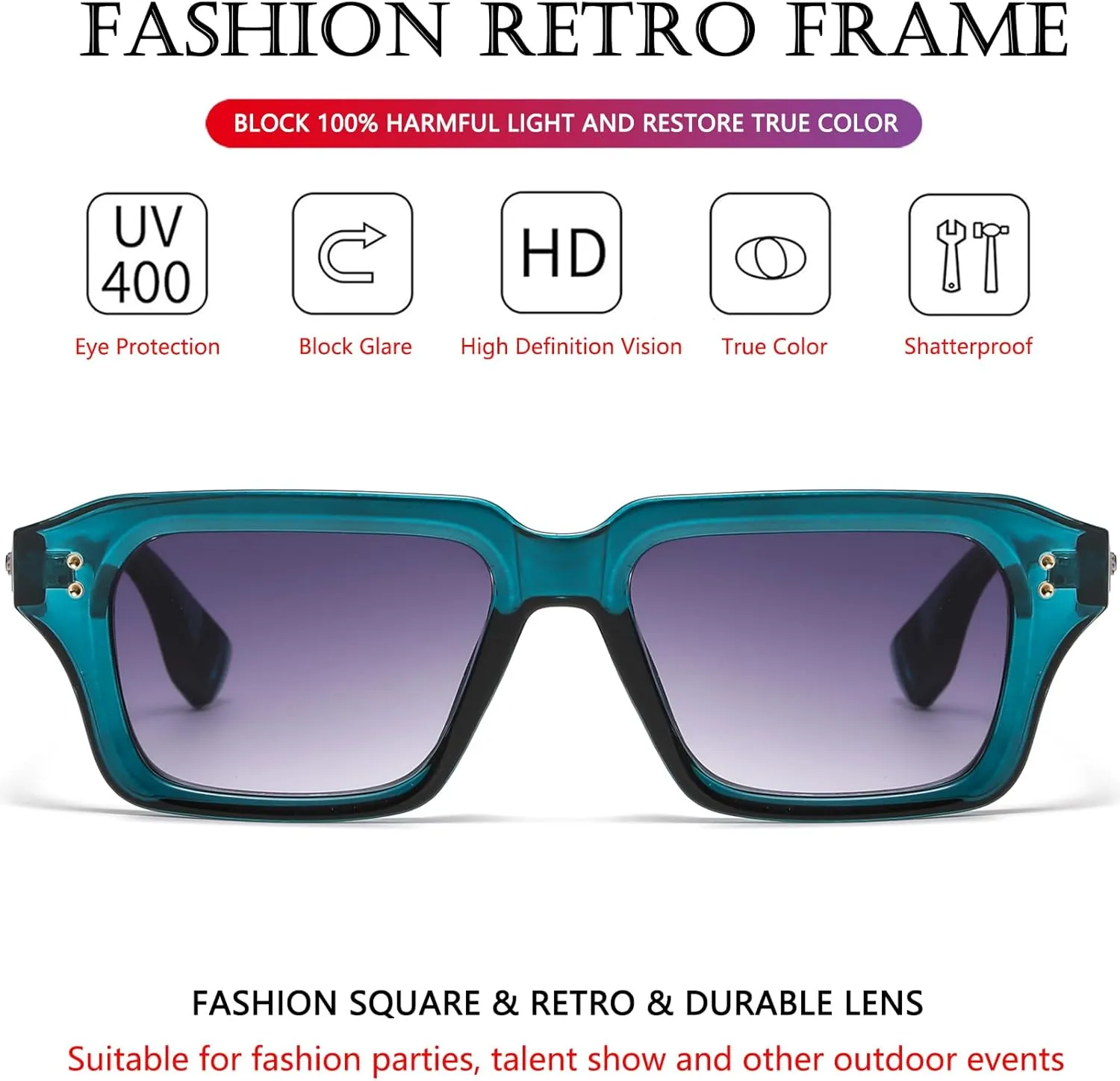 AIEYEZO Rectangle Sunglasses for Men Women Fashion Square Frame Sun Glasses 90??s Retro Designer Shades