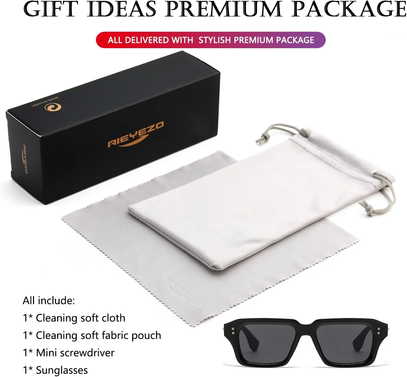 AIEYEZO Rectangle Sunglasses for Men Women Fashion Square Frame Sun Glasses 90??s Retro Designer Shades