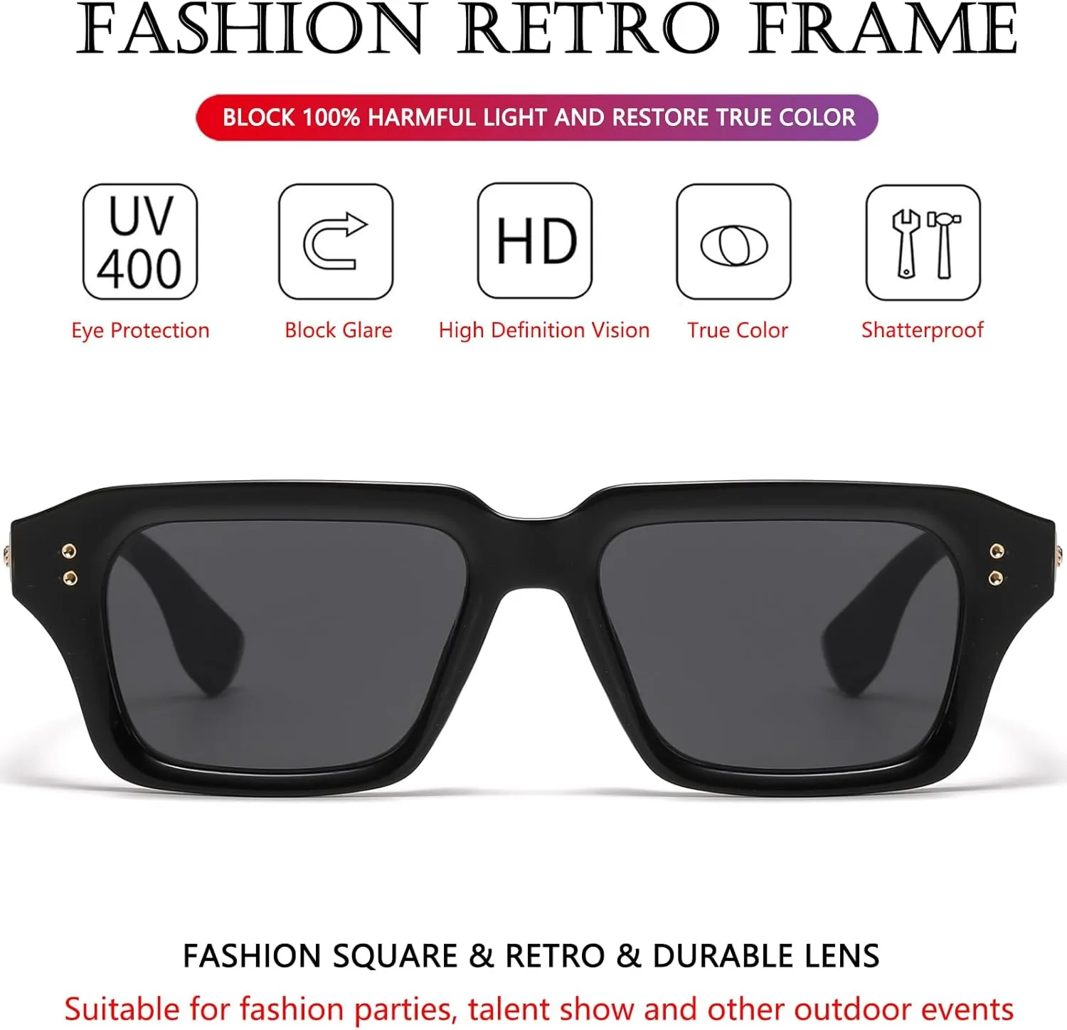 AIEYEZO Rectangle Sunglasses for Men Women Fashion Square Frame Sun Glasses 90??s Retro Designer Shades