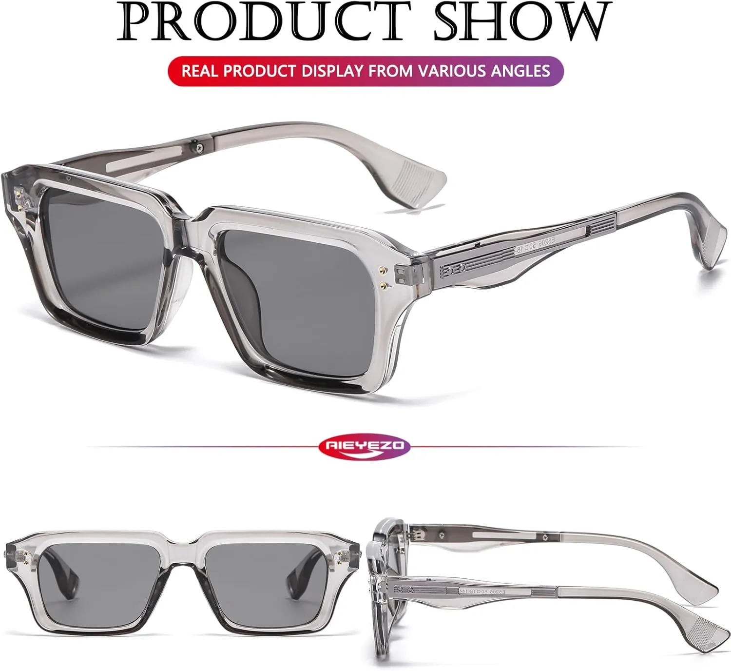AIEYEZO Rectangle Sunglasses for Men Women Fashion Square Frame Sun Glasses 90??s Retro Designer Shades
