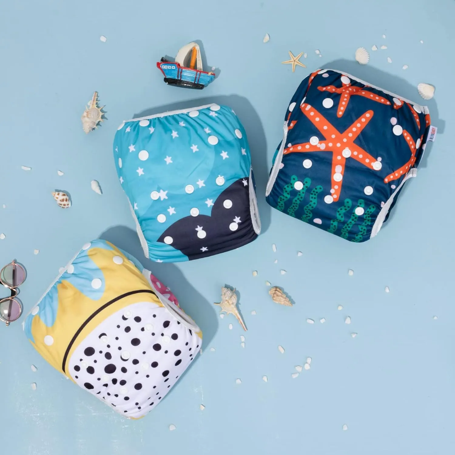 ALVABABY Large Cloth Swim Diaper 3pcs Baby/Toddler/Infant Snap Reusable Adjustable Swimming Diaper Baby Boy and Girl 3ZSWY28