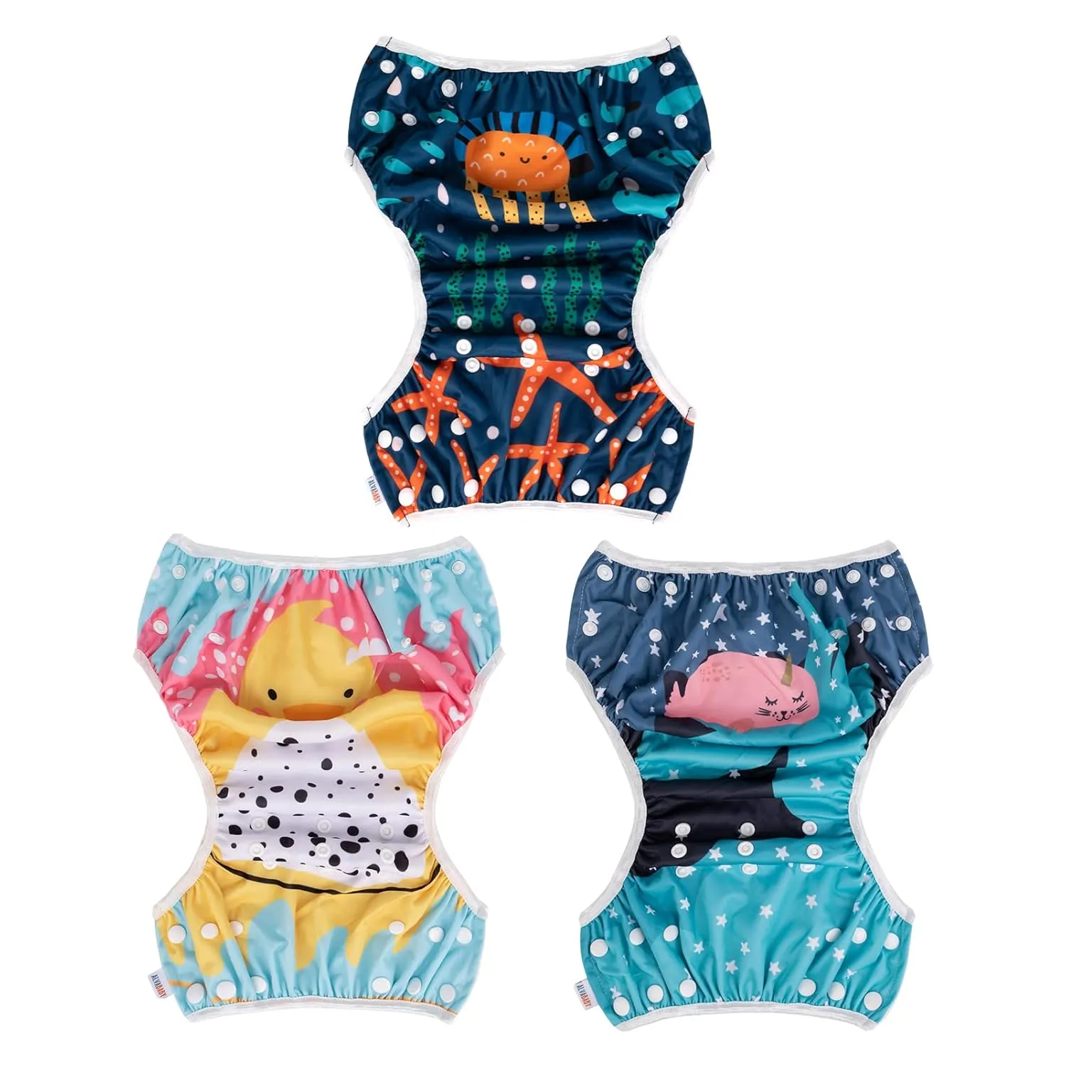 ALVABABY Large Cloth Swim Diaper 3pcs Baby/Toddler/Infant Snap Reusable Adjustable Swimming Diaper Baby Boy and Girl 3ZSWY28