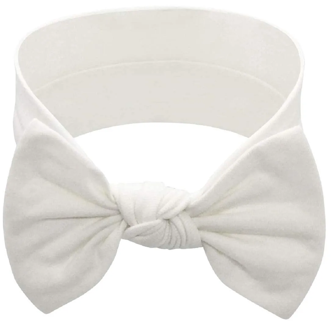 Baby Girl Headbands-Infant,Toddler Cotton Handmade Hairbands with Bows Child Hair Accessories (White)
