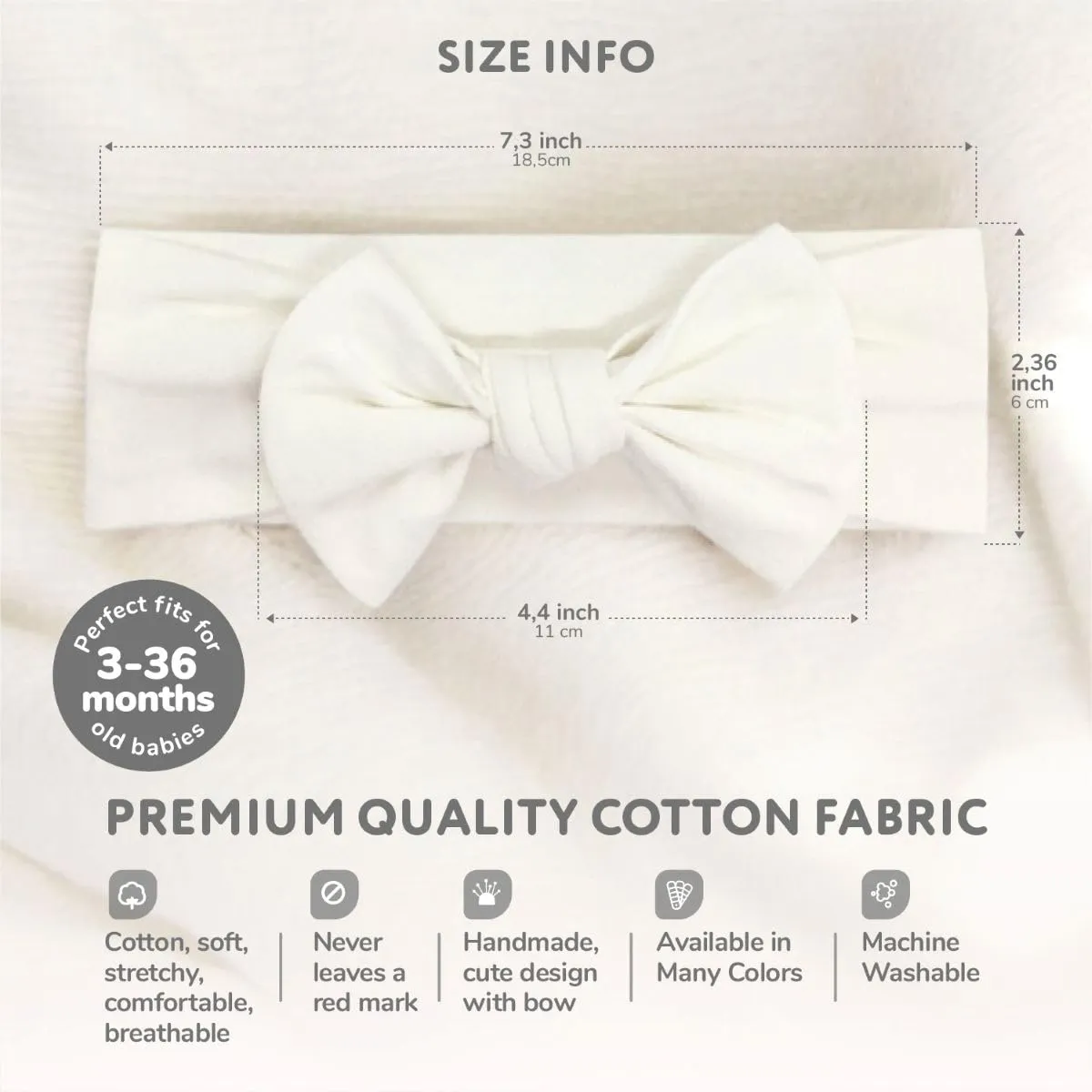 Baby Girl Headbands-Infant,Toddler Cotton Handmade Hairbands with Bows Child Hair Accessories (White)