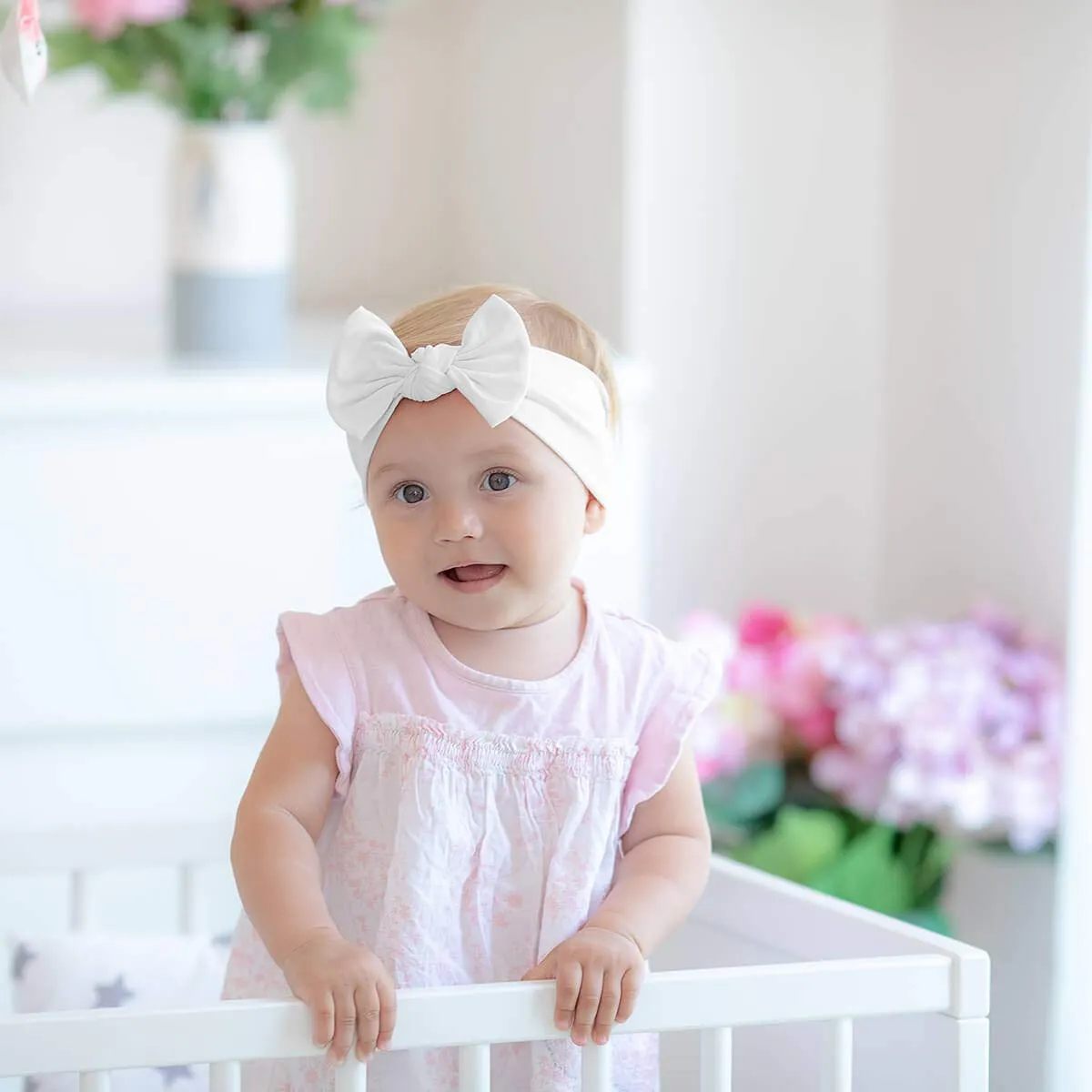 Baby Girl Headbands-Infant,Toddler Cotton Handmade Hairbands with Bows Child Hair Accessories (White)