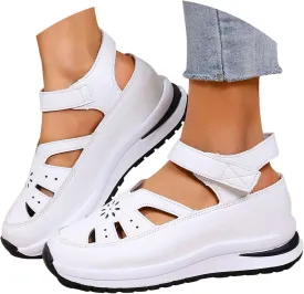 Bootara Women's Plus Size Hollow-Out Platform Sandals, Closed Toe Wedge Sandals Height-Boosting Thick Sole