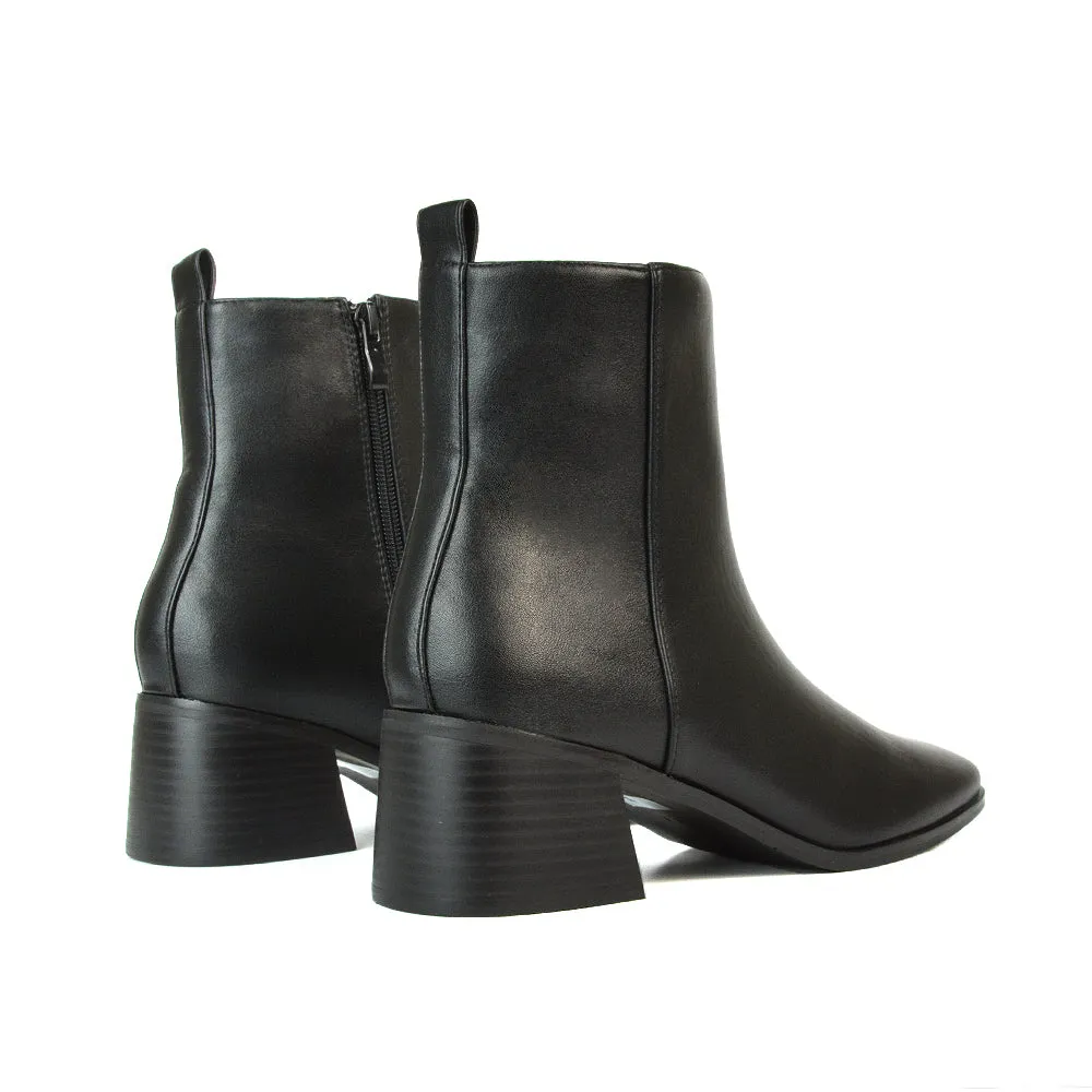 Cece Low Block Heel Square Toe Chelsea Ankle Boots in Navy Faux Suede