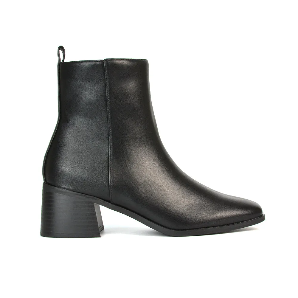 Cece Low Block Heel Square Toe Chelsea Ankle Boots in Navy Faux Suede