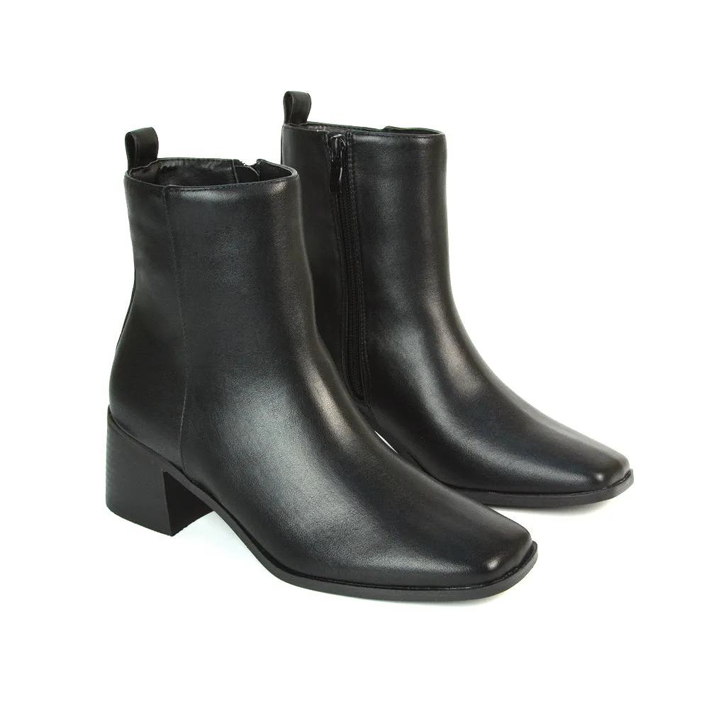 Cece Low Block Heel Square Toe Chelsea Ankle Boots in Navy Faux Suede
