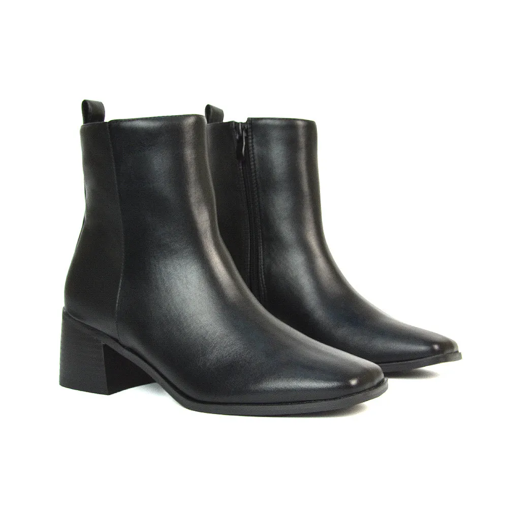 Cece Low Block Heel Square Toe Chelsea Ankle Boots in Navy Faux Suede