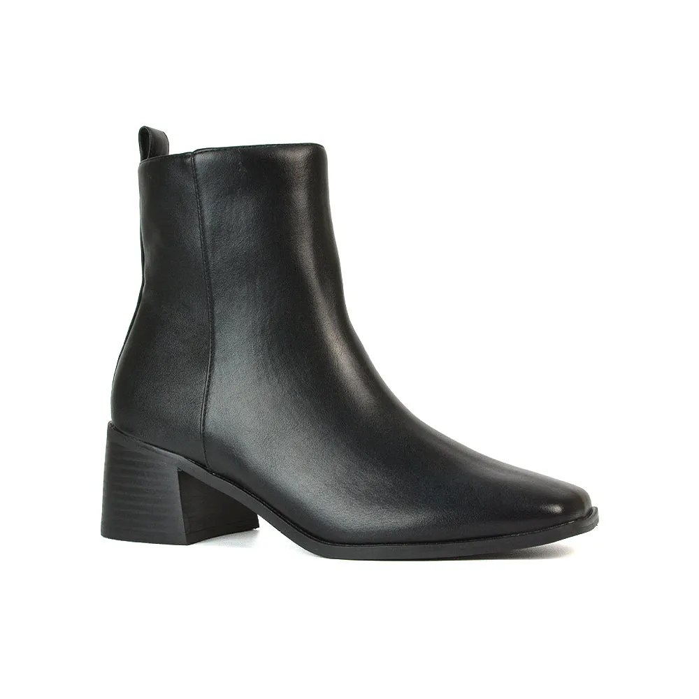 Cece Low Block Heel Square Toe Chelsea Ankle Boots in Navy Faux Suede