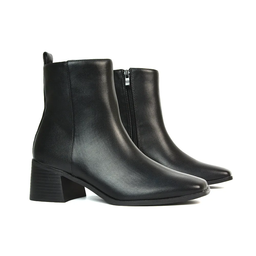 Cece Low Block Heel Square Toe Chelsea Ankle Boots in Navy Faux Suede