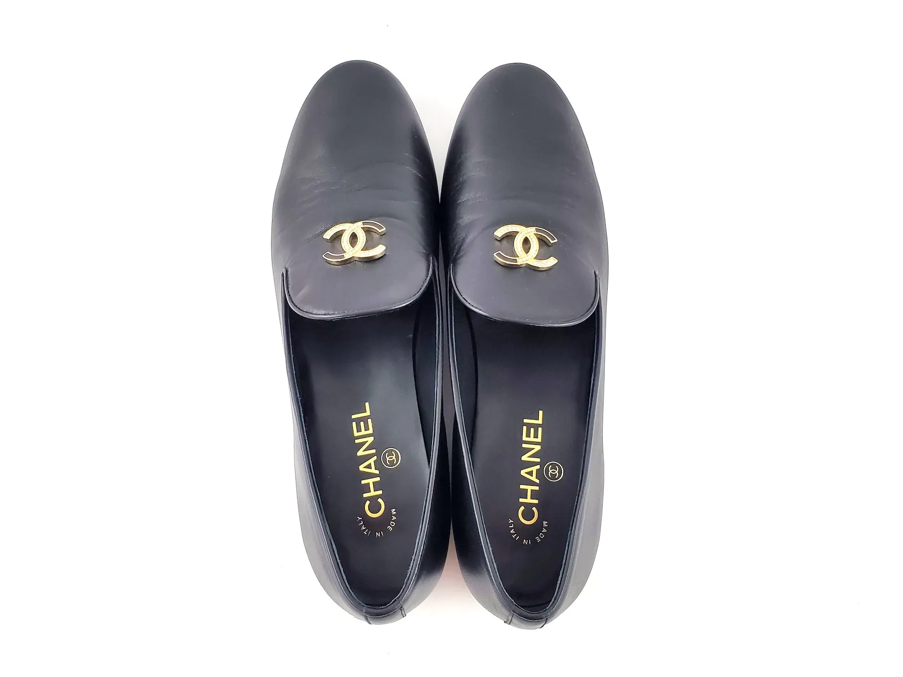 CHANEL 2018 Black CC Logo  Loafers 41