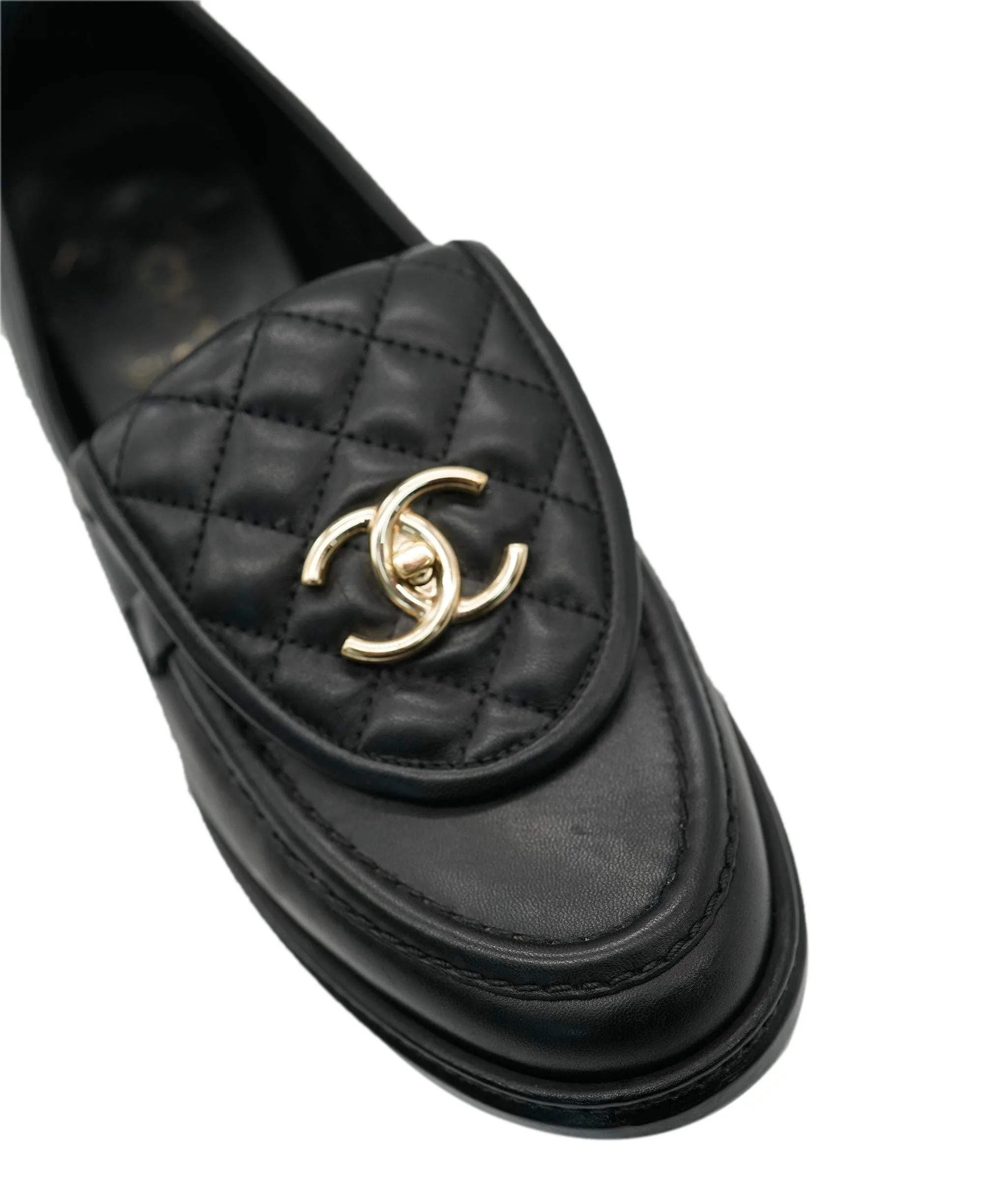 Chanel black turnlock loafers size 37.5  AJL0252