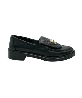 Chanel black turnlock loafers size 37.5  AJL0252