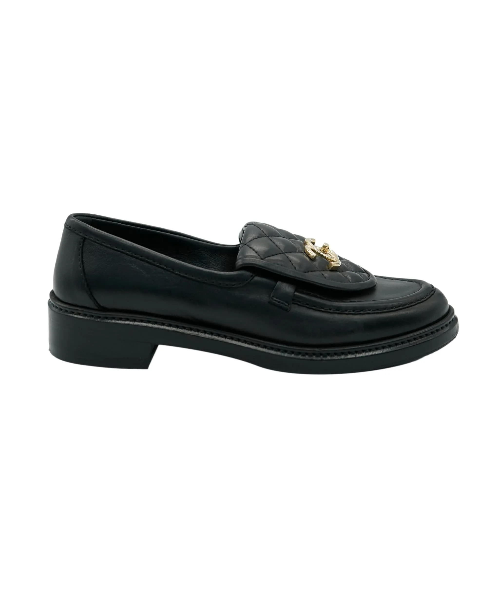 Chanel black turnlock loafers size 37.5  AJL0252