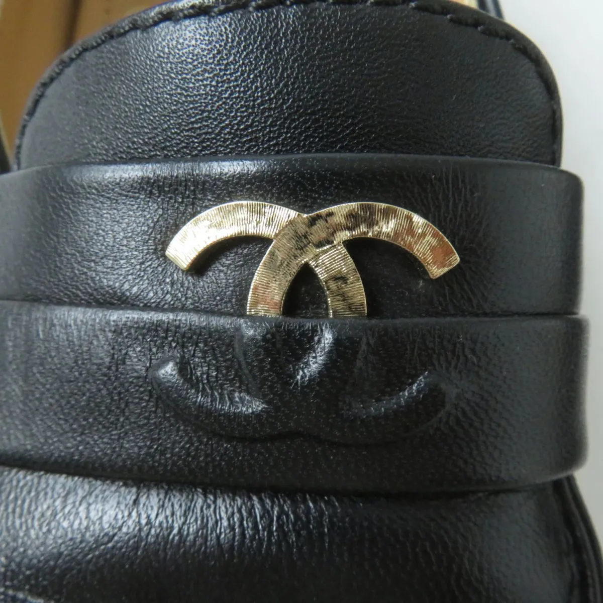 Chanel COCO Mark Leather Loafers Black Gold
