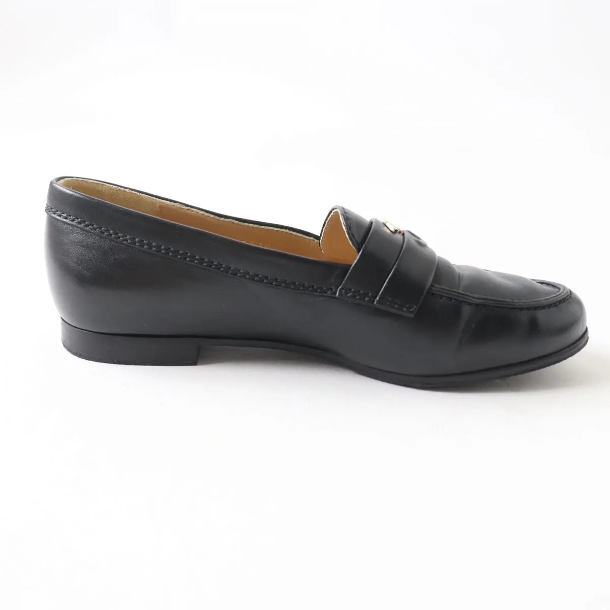 Chanel COCO Mark Leather Loafers Black Gold