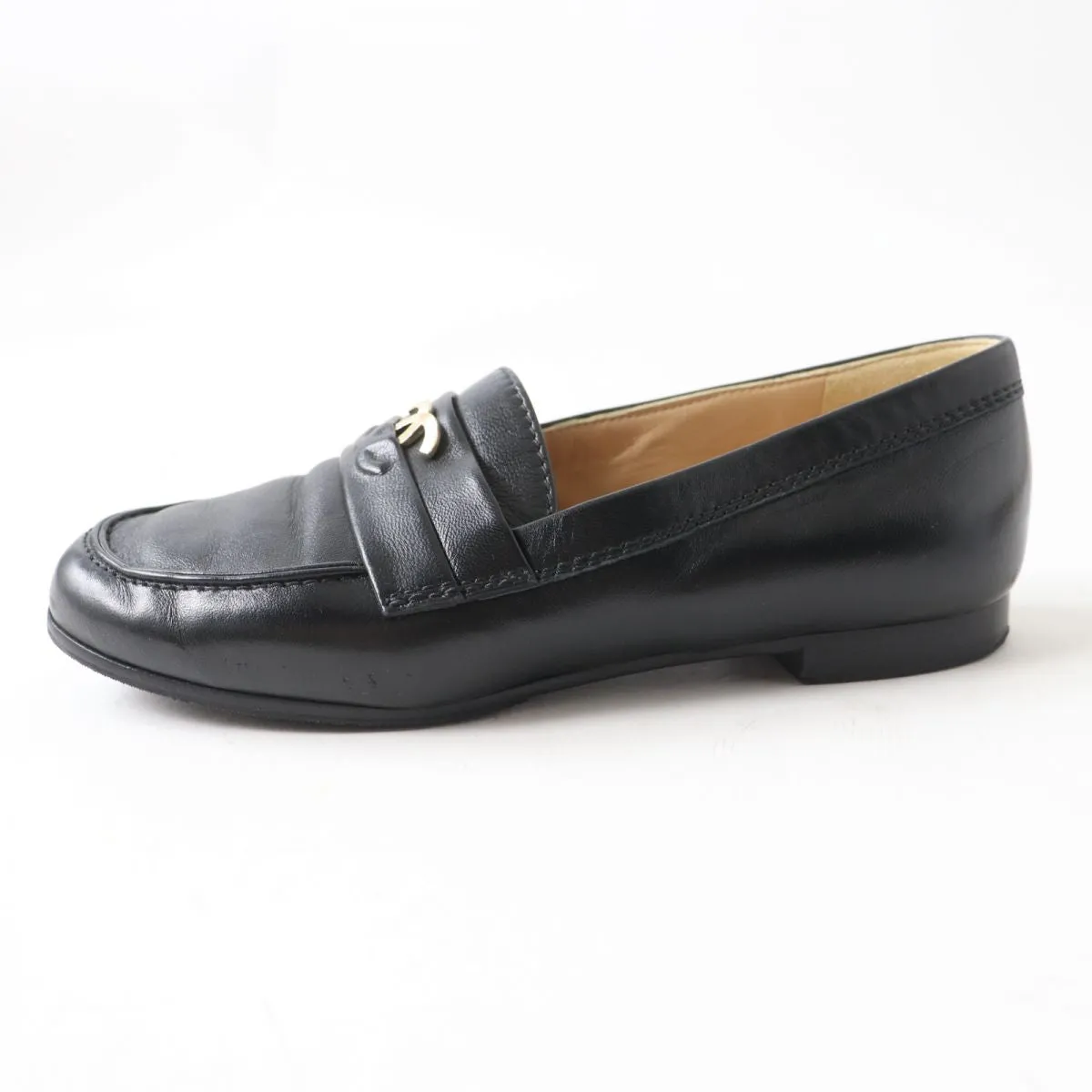 Chanel COCO Mark Leather Loafers Black Gold