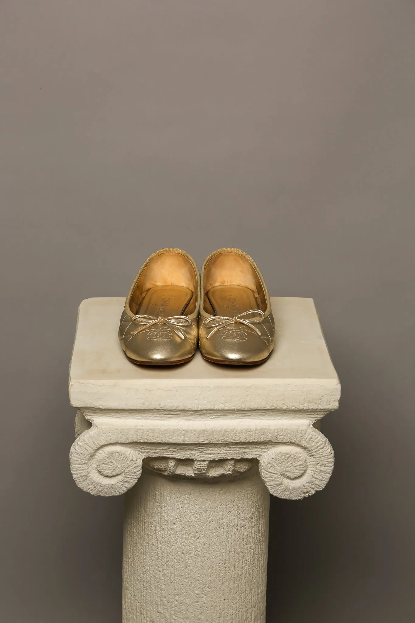 CHANEL Gold Ballet Flats