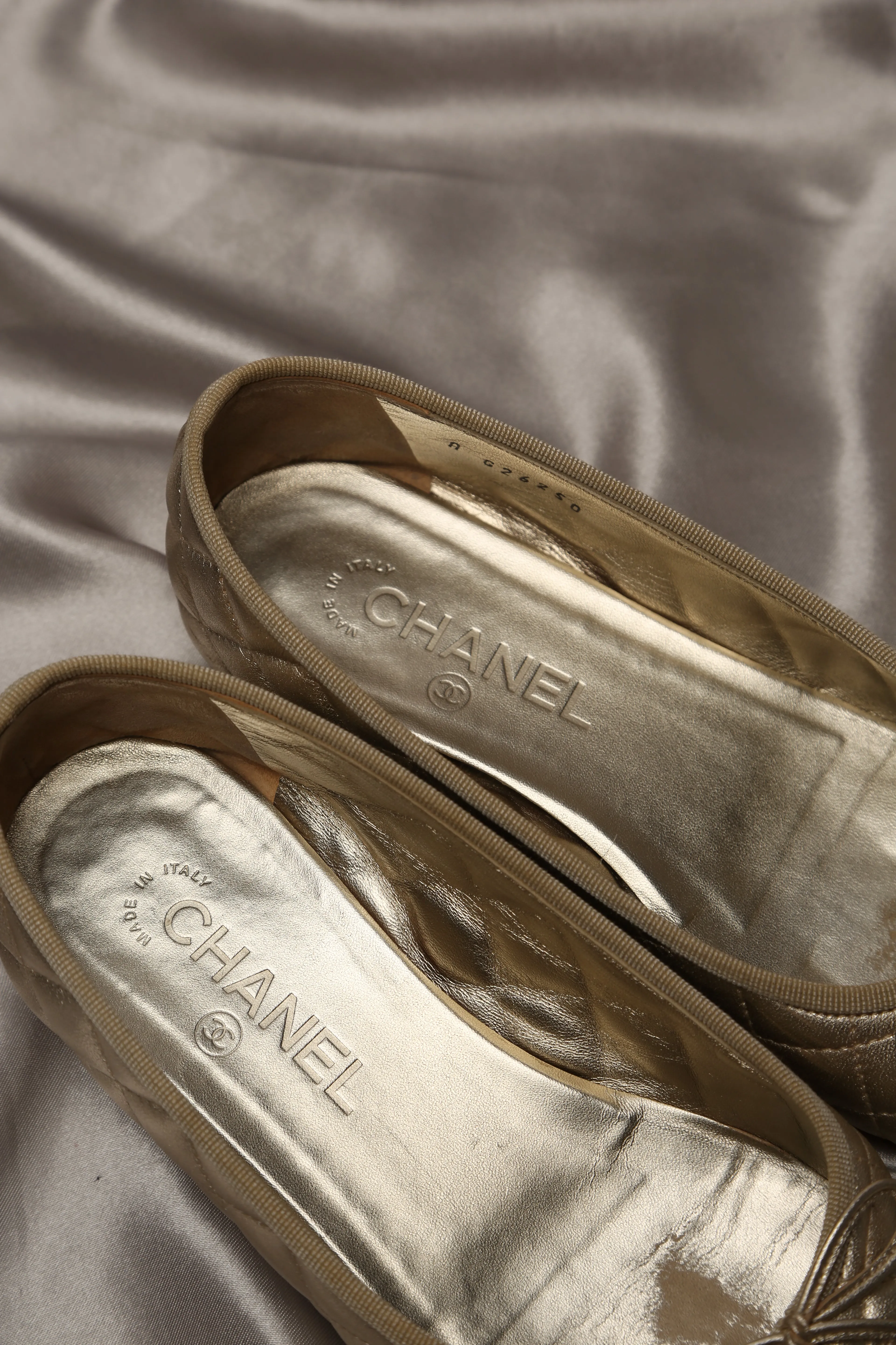 CHANEL Gold Ballet Flats