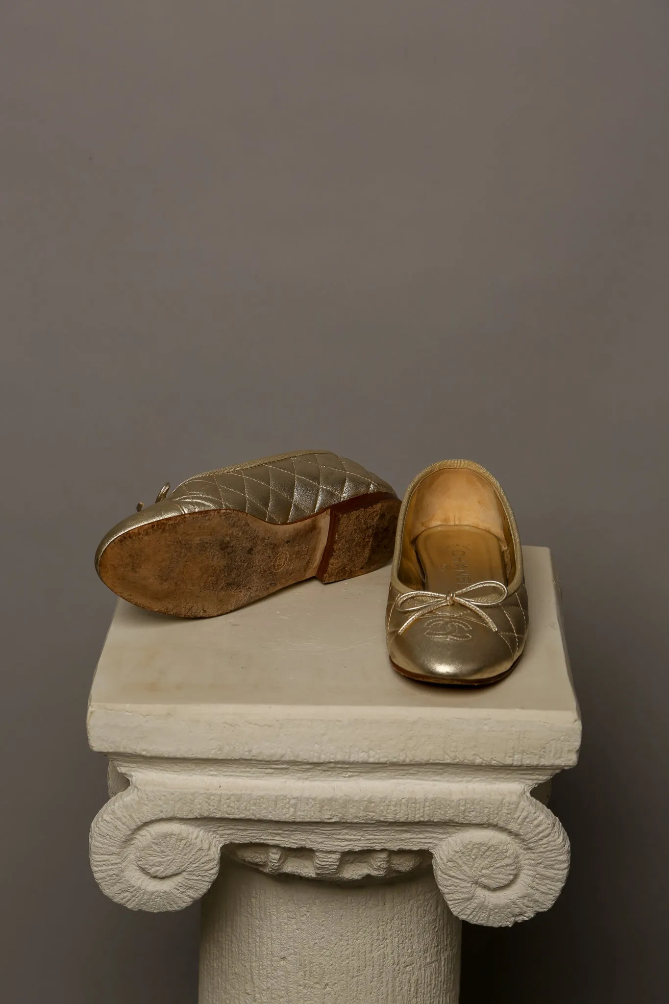 CHANEL Gold Ballet Flats