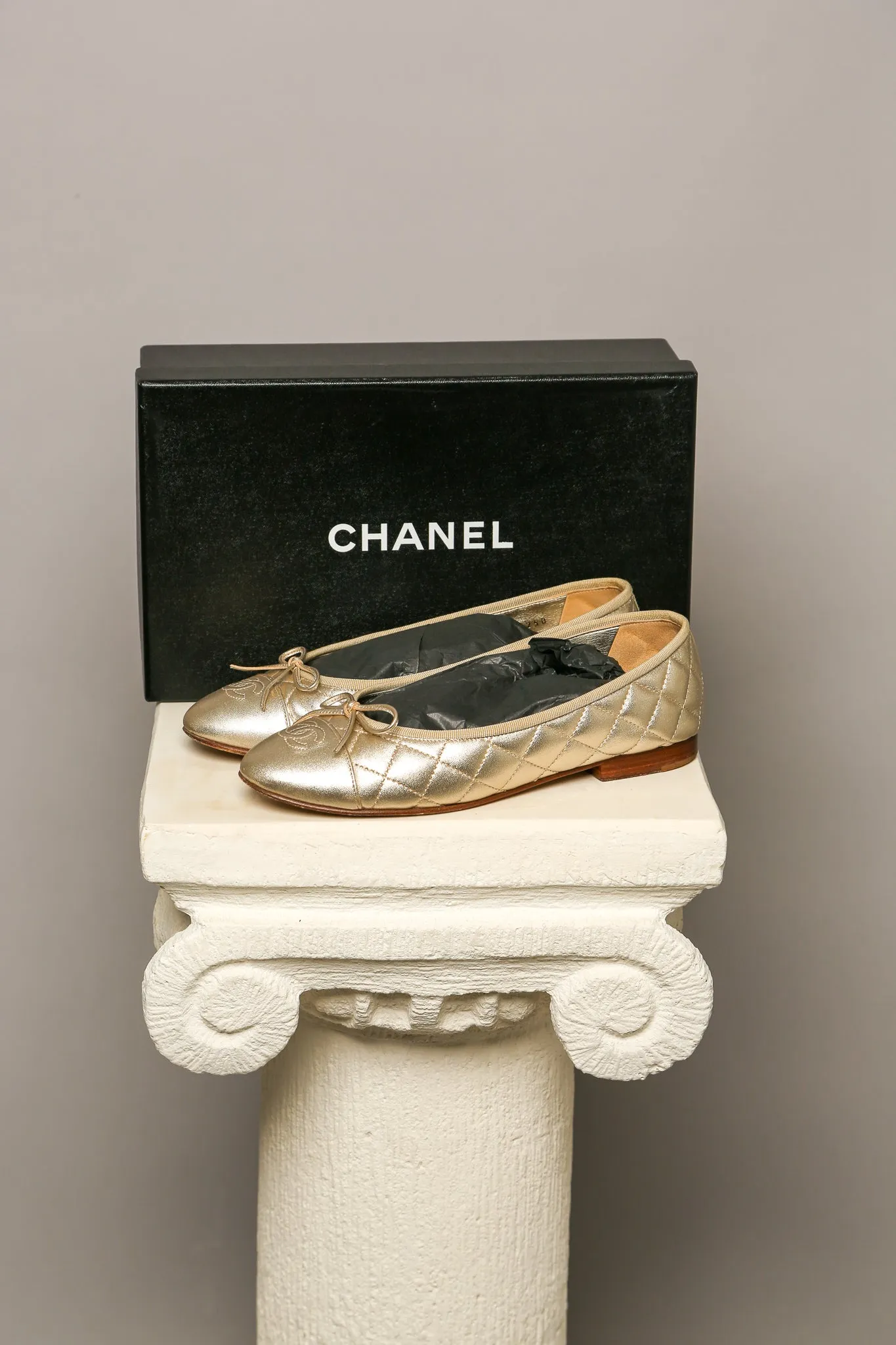 CHANEL Gold Ballet Flats