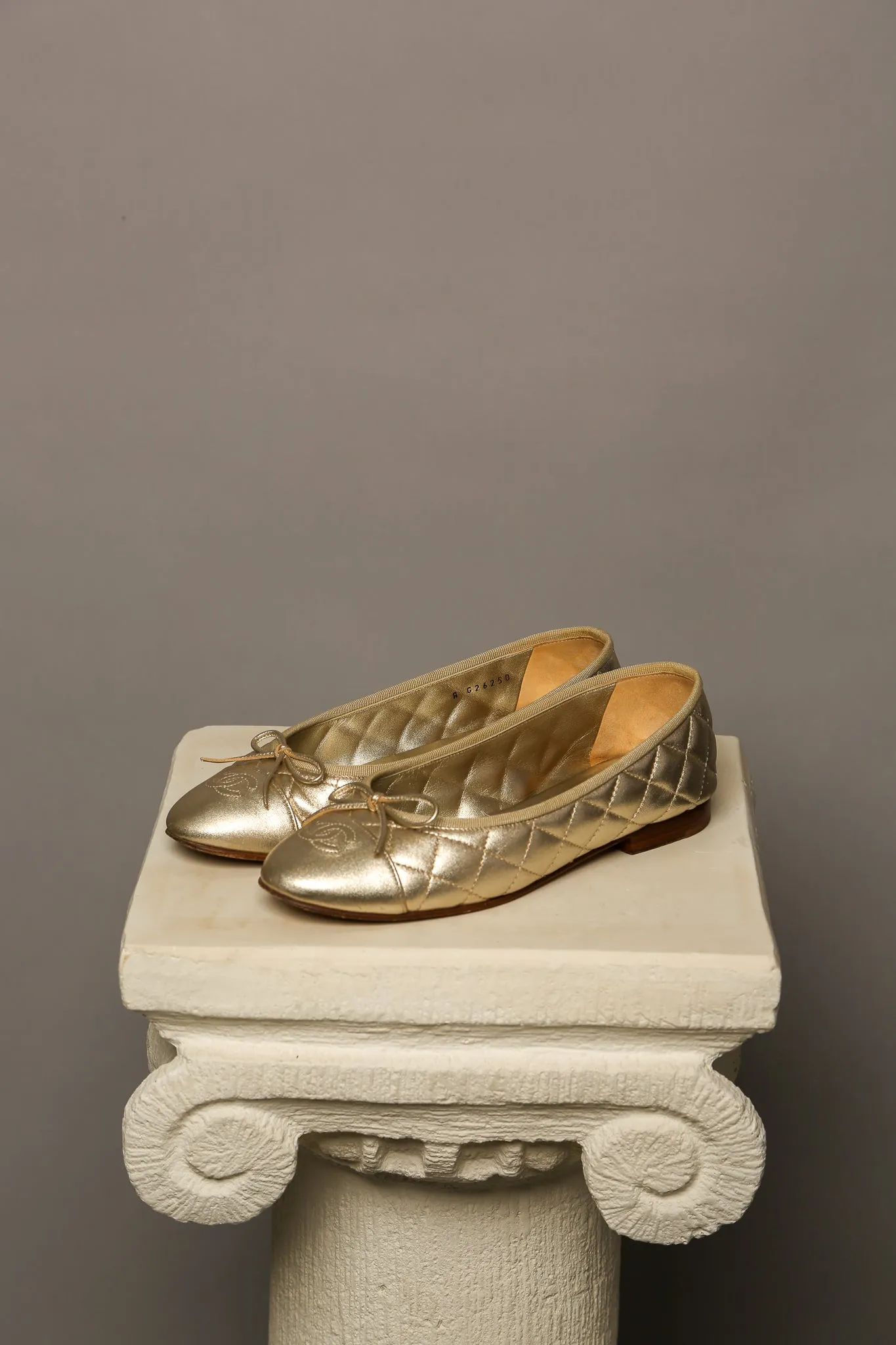 CHANEL Gold Ballet Flats