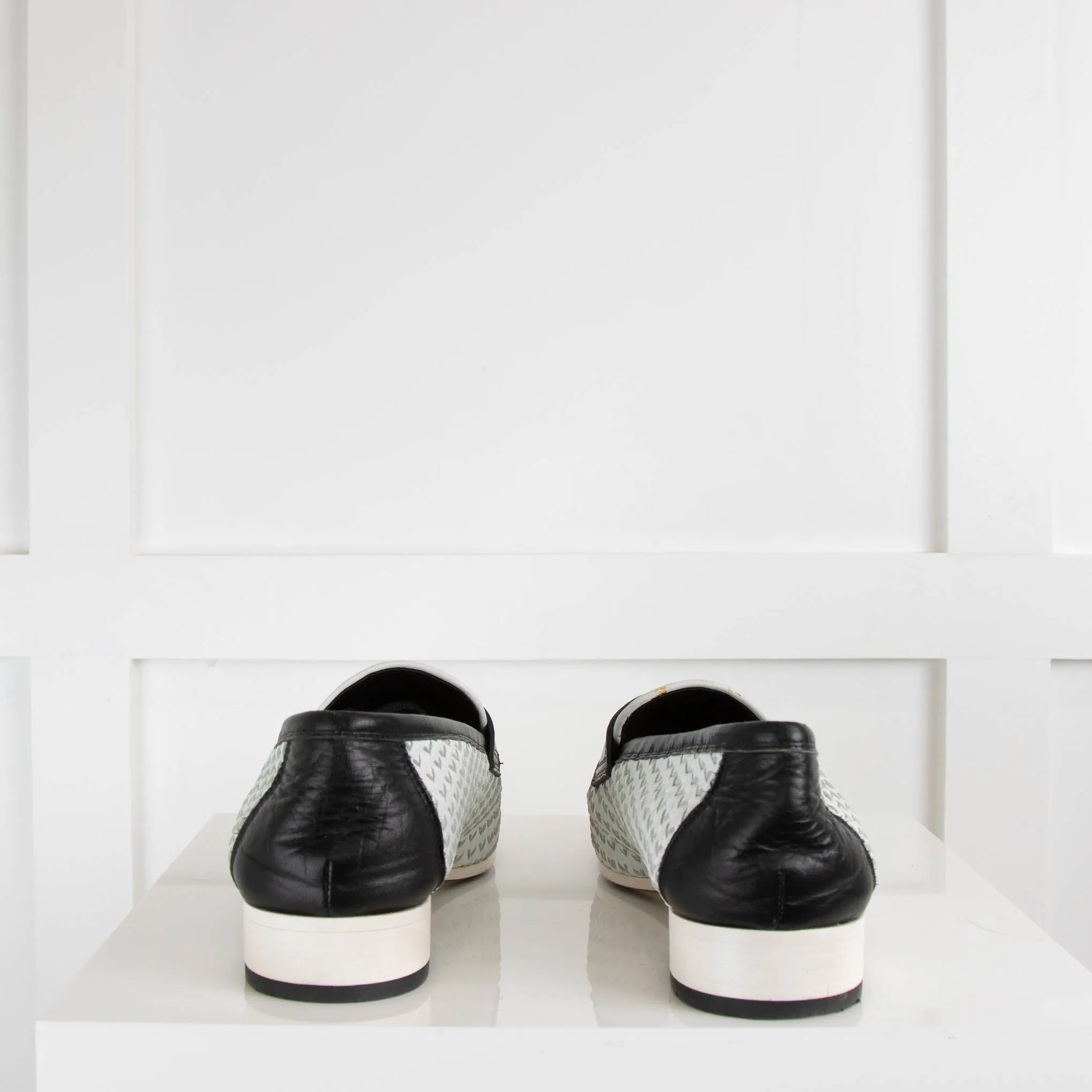 Chanel White Leather Woven Loafers