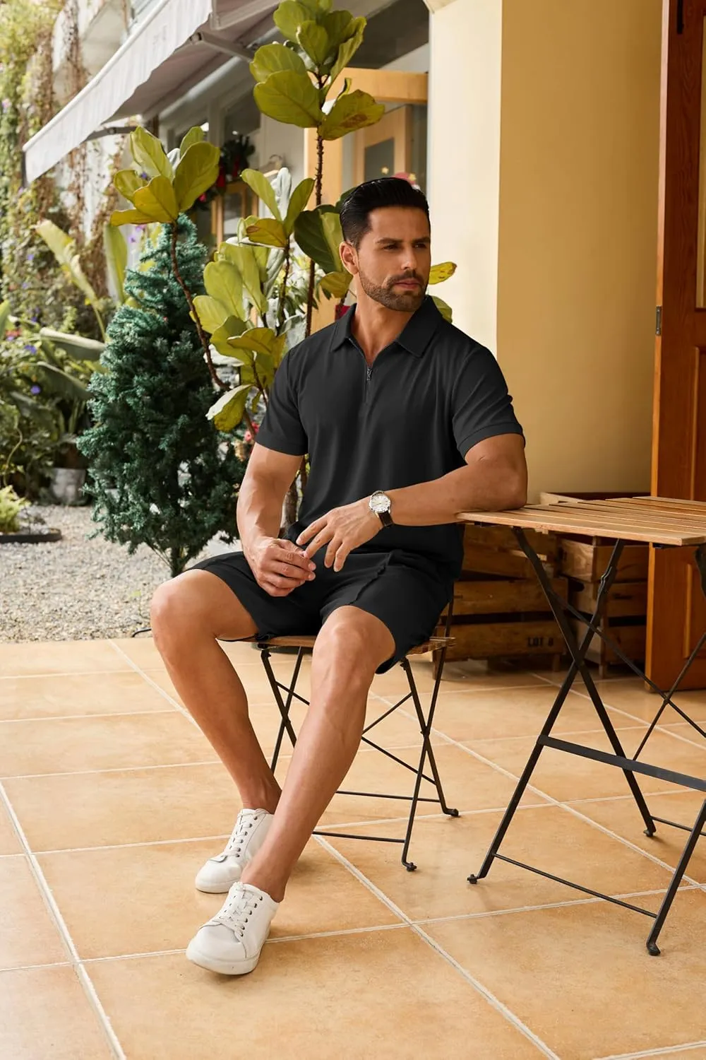 COOFANDY Men's Track Suits 2 Piece Set Quarter Zip Polo Shirt and Shorts Set Summer Casual Outfits