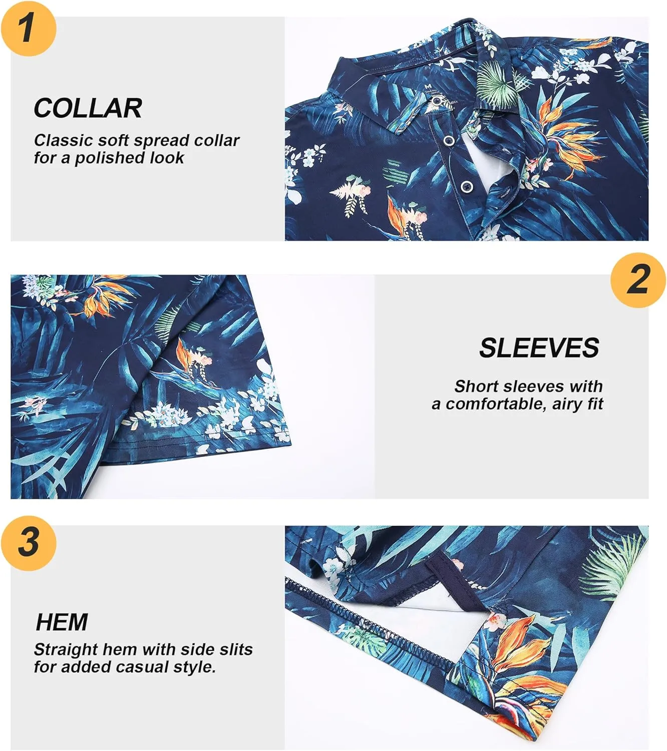 Damipow Mens Golf Shirts Dry Fit Polo Shirts Moisture Wicking Short Sleeve Hawaiian Polo Shirt