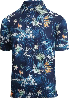 Damipow Mens Golf Shirts Dry Fit Polo Shirts Moisture Wicking Short Sleeve Hawaiian Polo Shirt