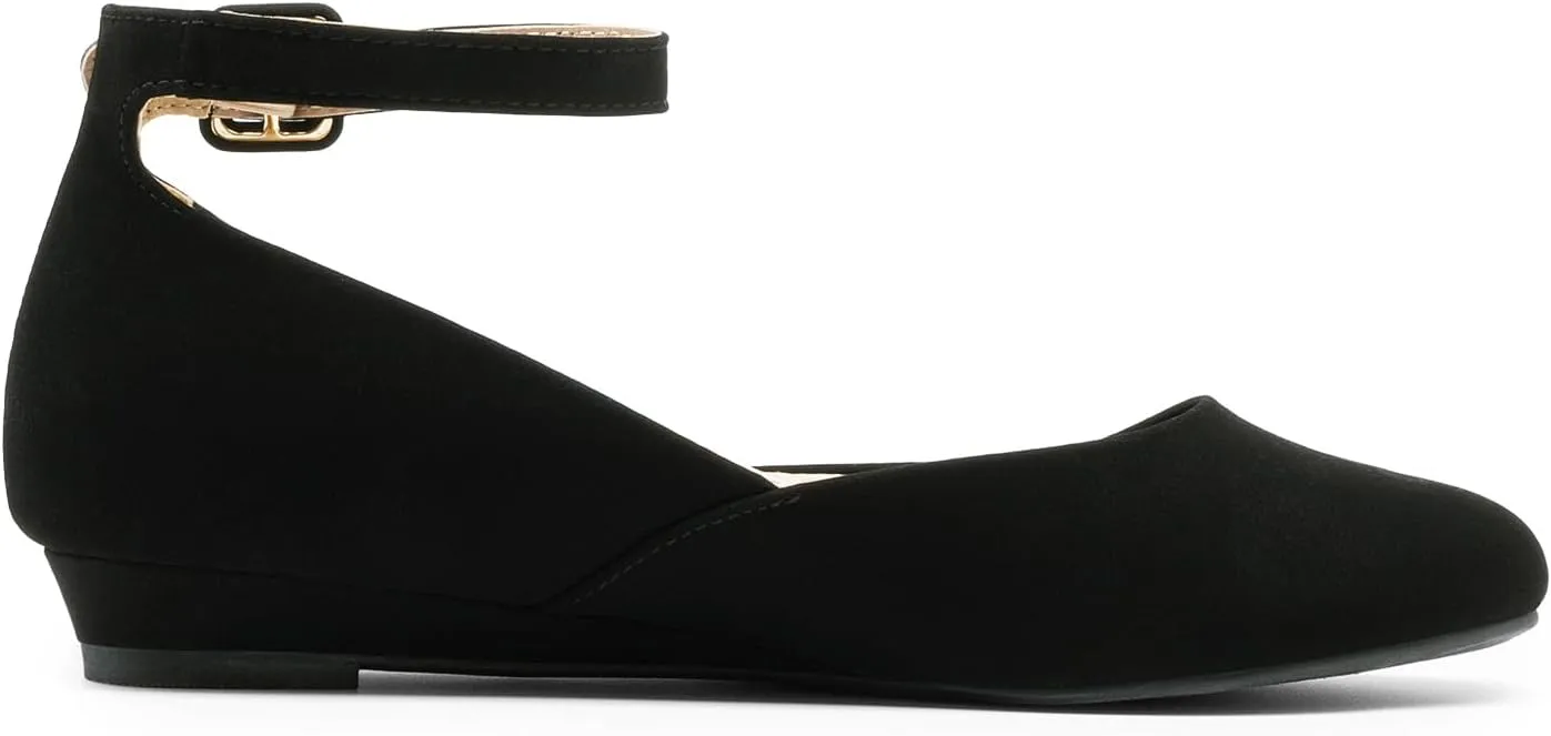 DREAM PAIRS Women's Dress Flats Ballet Low Wedge Round Toe Ankle Strap Comfortable Casual Flats Shoes