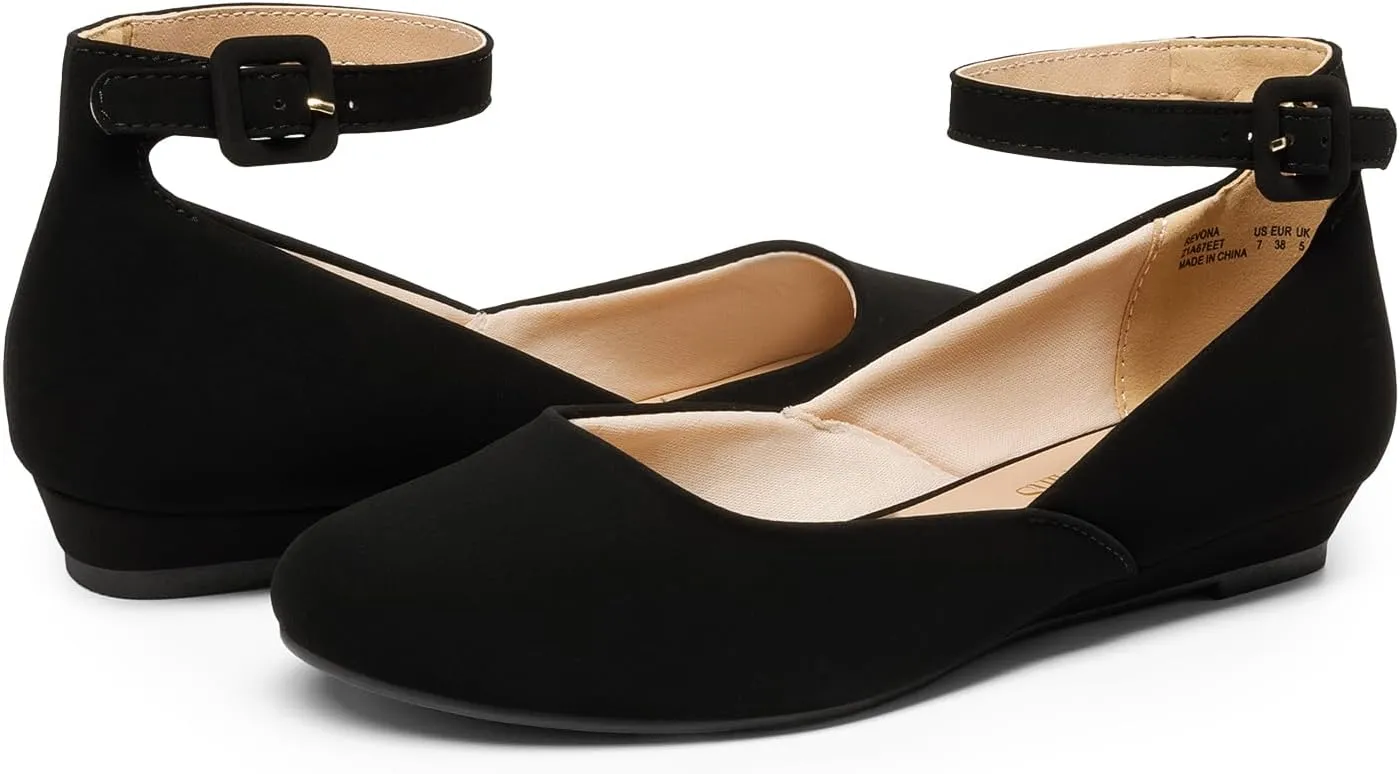 DREAM PAIRS Women's Dress Flats Ballet Low Wedge Round Toe Ankle Strap Comfortable Casual Flats Shoes