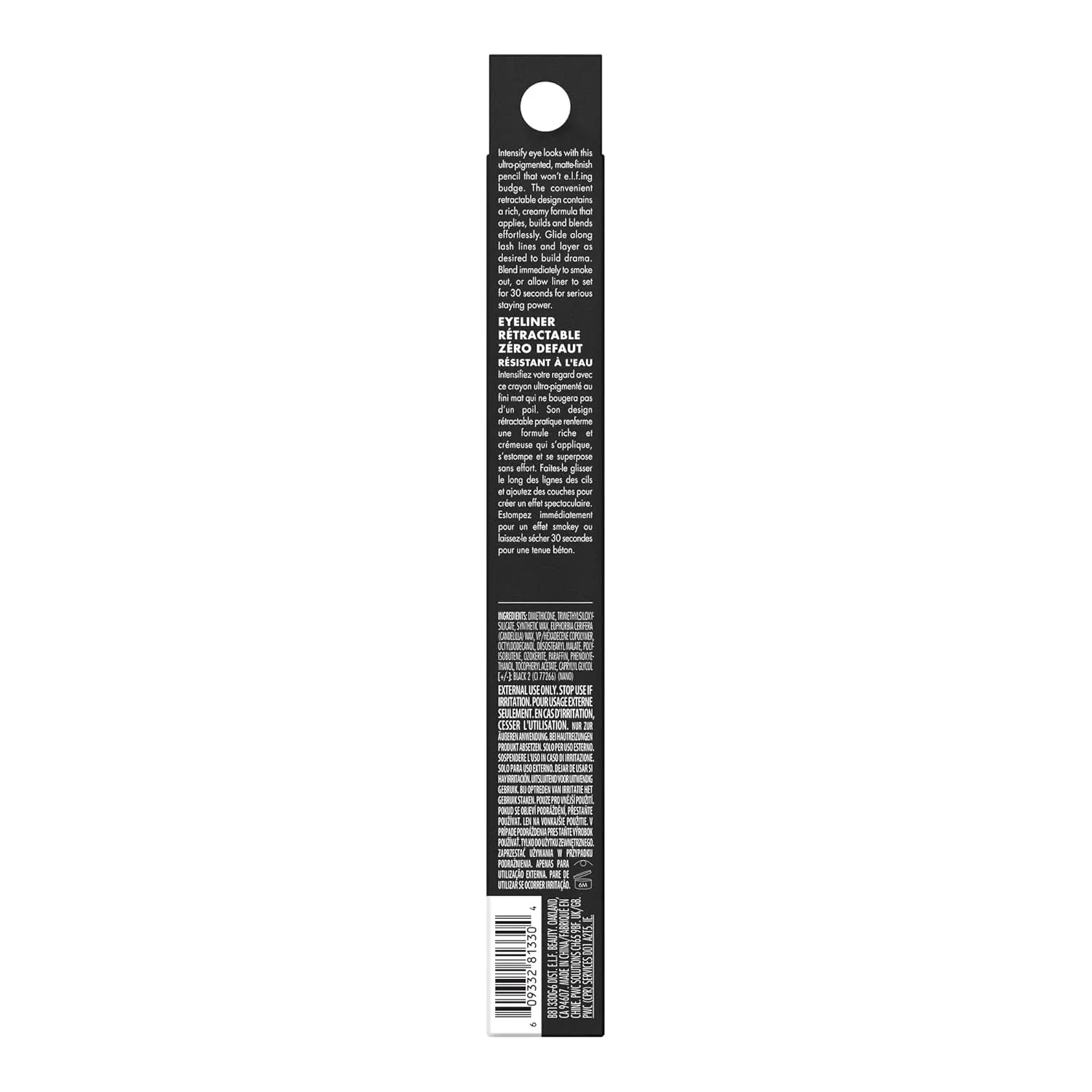 e.l.f. No Budge Retractable Eyeliner, Creamy, Ultra-Pigmented & Waterproof, Creates Bold & Defined Lines, Vegan & Cruelty-Free, Black