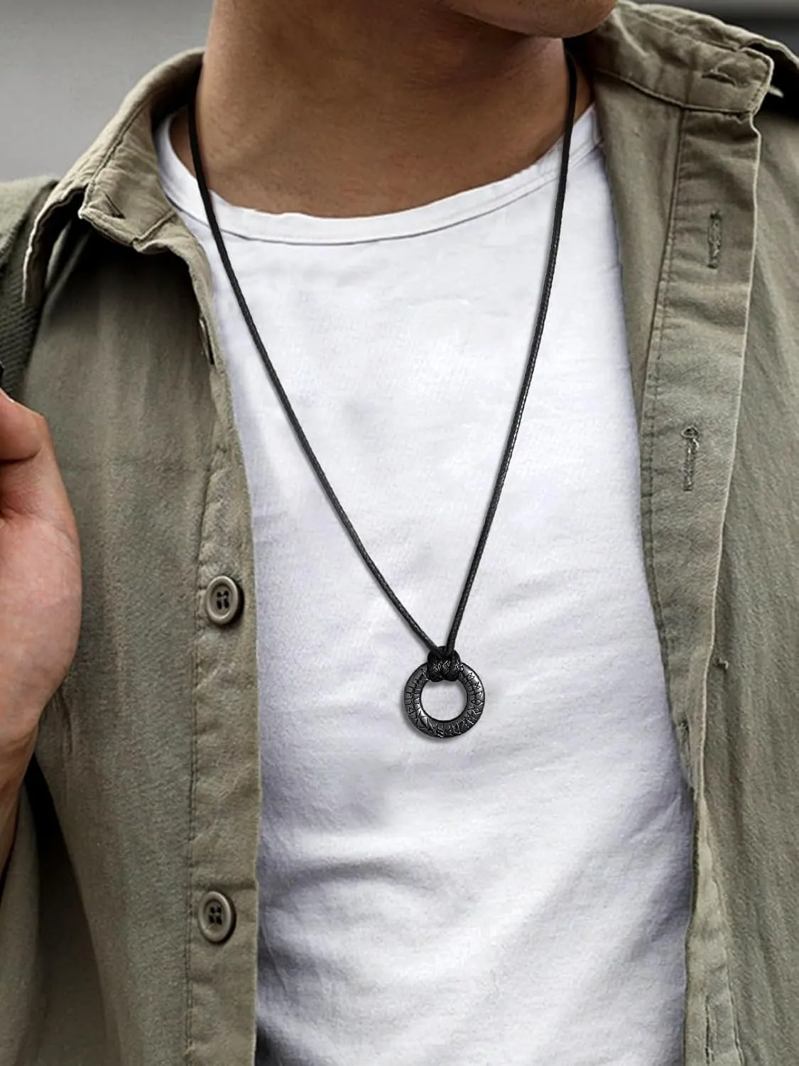 FaithHeart Norse Viking Rune Necklace with Adjustable Braided Leather/Stainless Steel Rope Chains for Men Women, Vintage Amulet Jewelry Gift with Delicate Box
