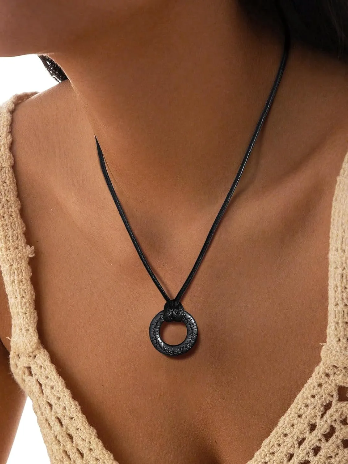 FaithHeart Norse Viking Rune Necklace with Adjustable Braided Leather/Stainless Steel Rope Chains for Men Women, Vintage Amulet Jewelry Gift with Delicate Box